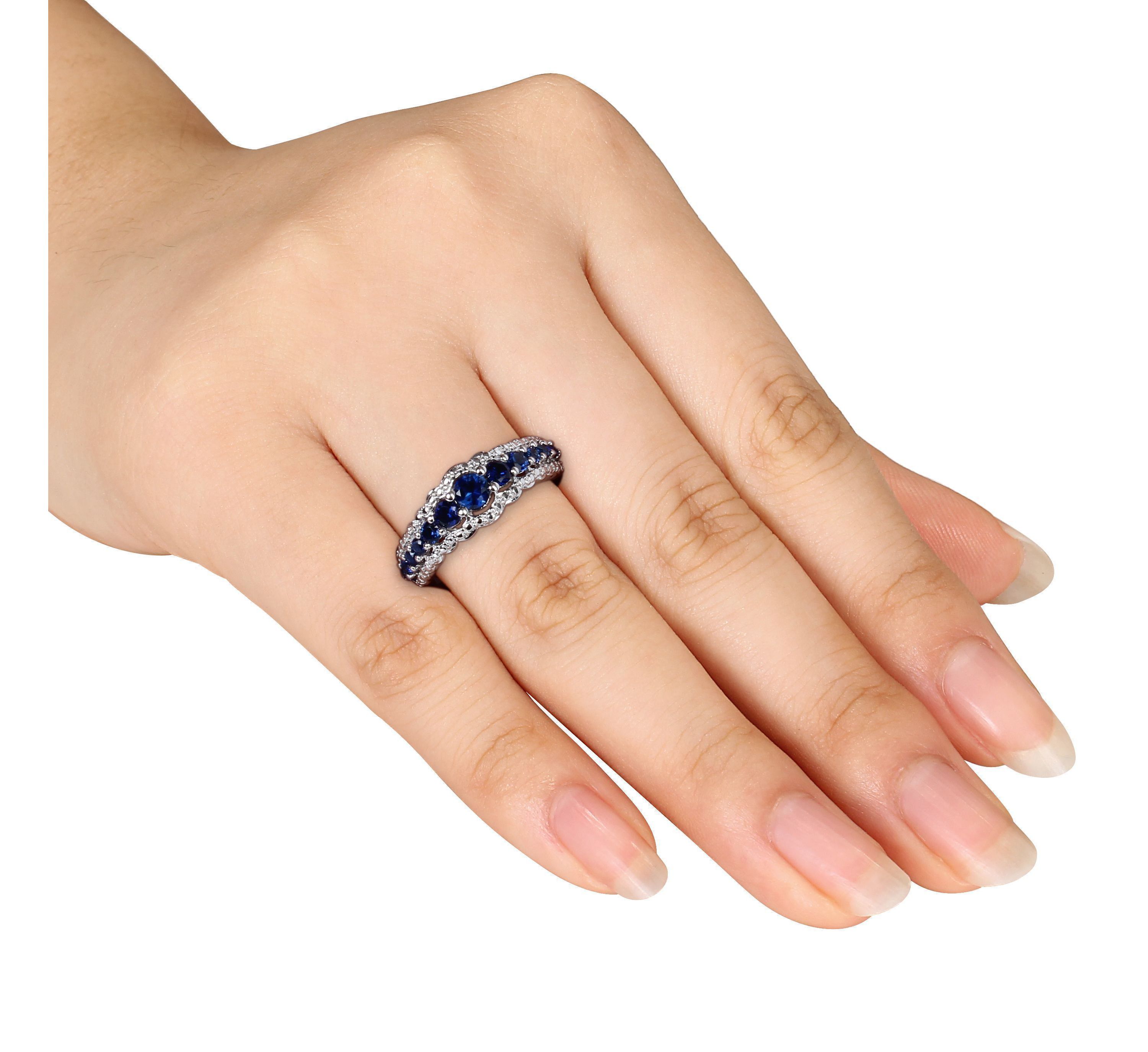 Lab Created Created Blue Sapphire Graduated Ring in Sterling Silver