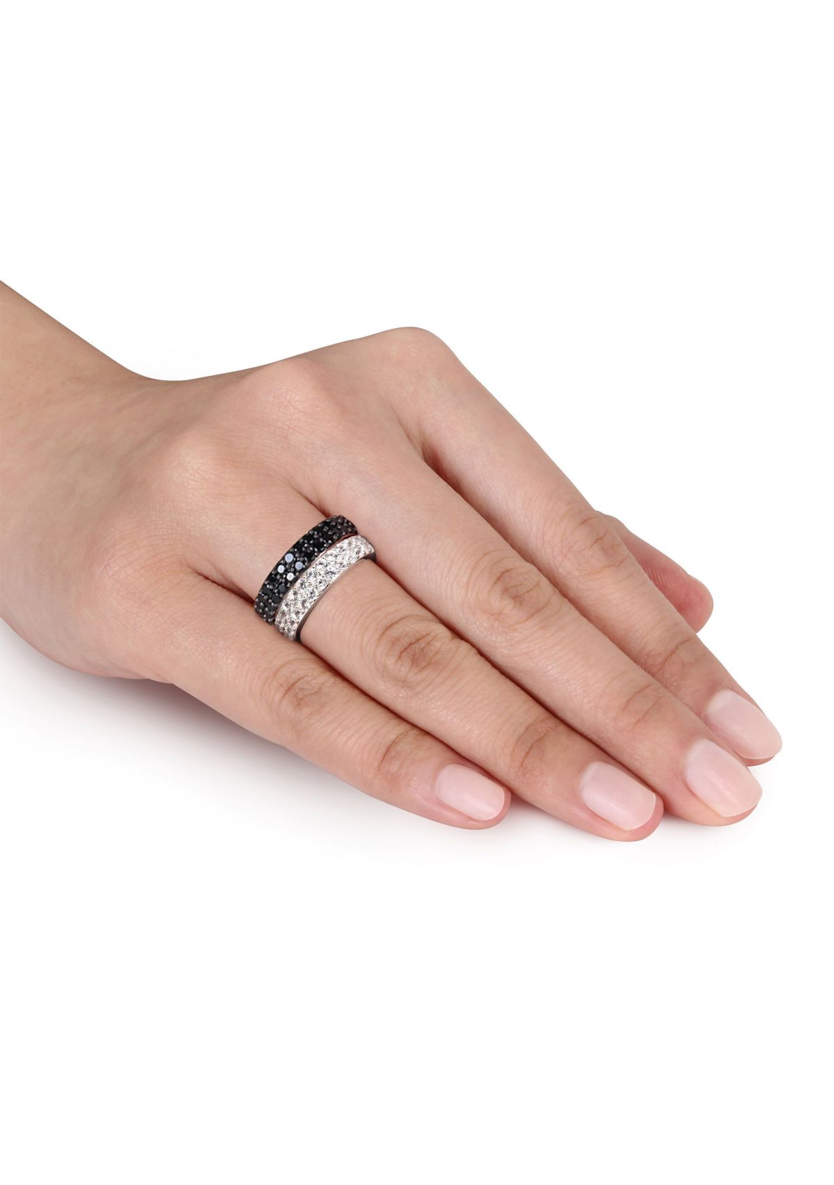 Black Spinel and Created White Sapphire Anniversary Band Set of Stacking Rings in Sterling Silver