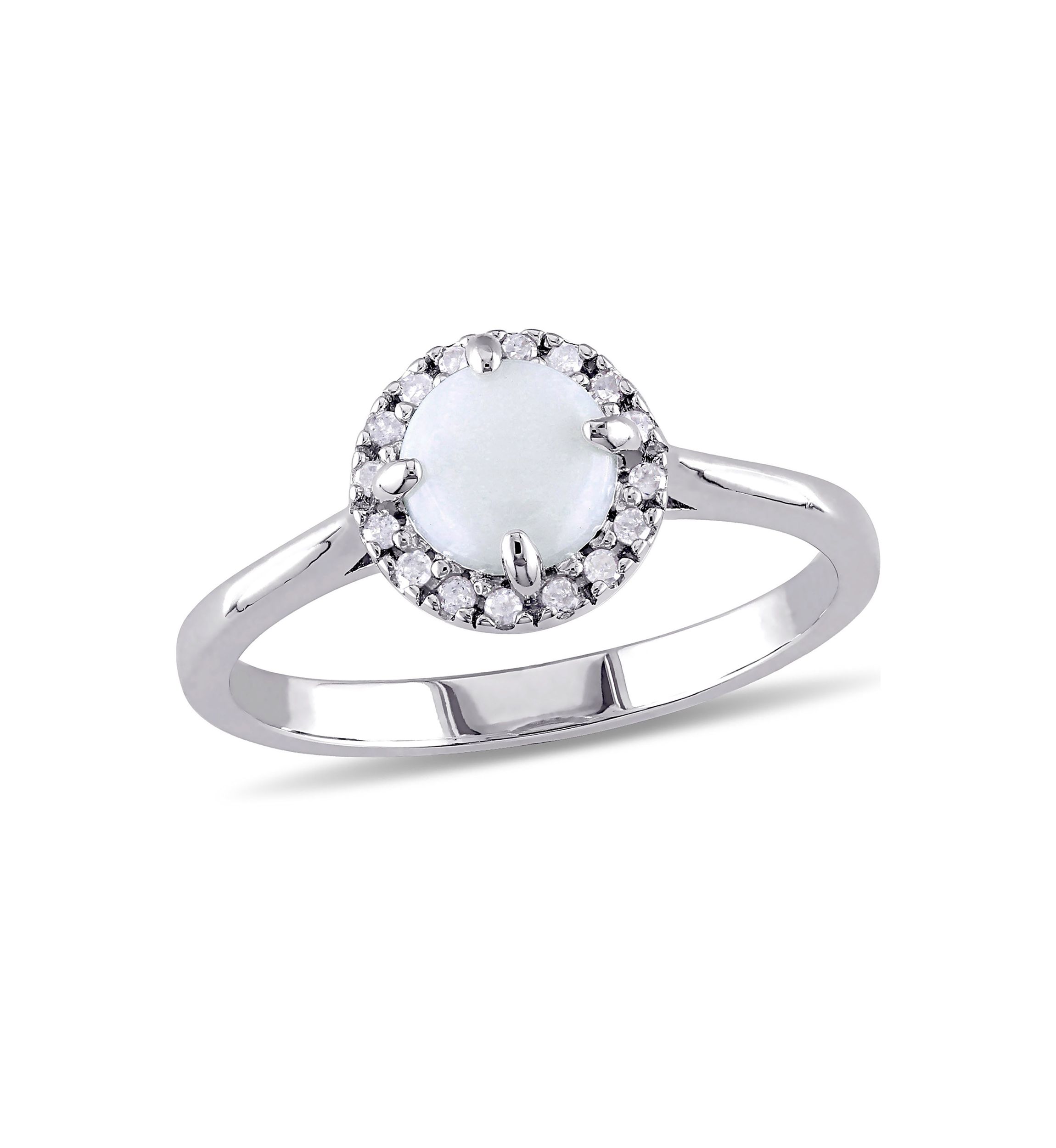 1/10 CT TW Diamond and Opal Halo Ring in Sterling Silver