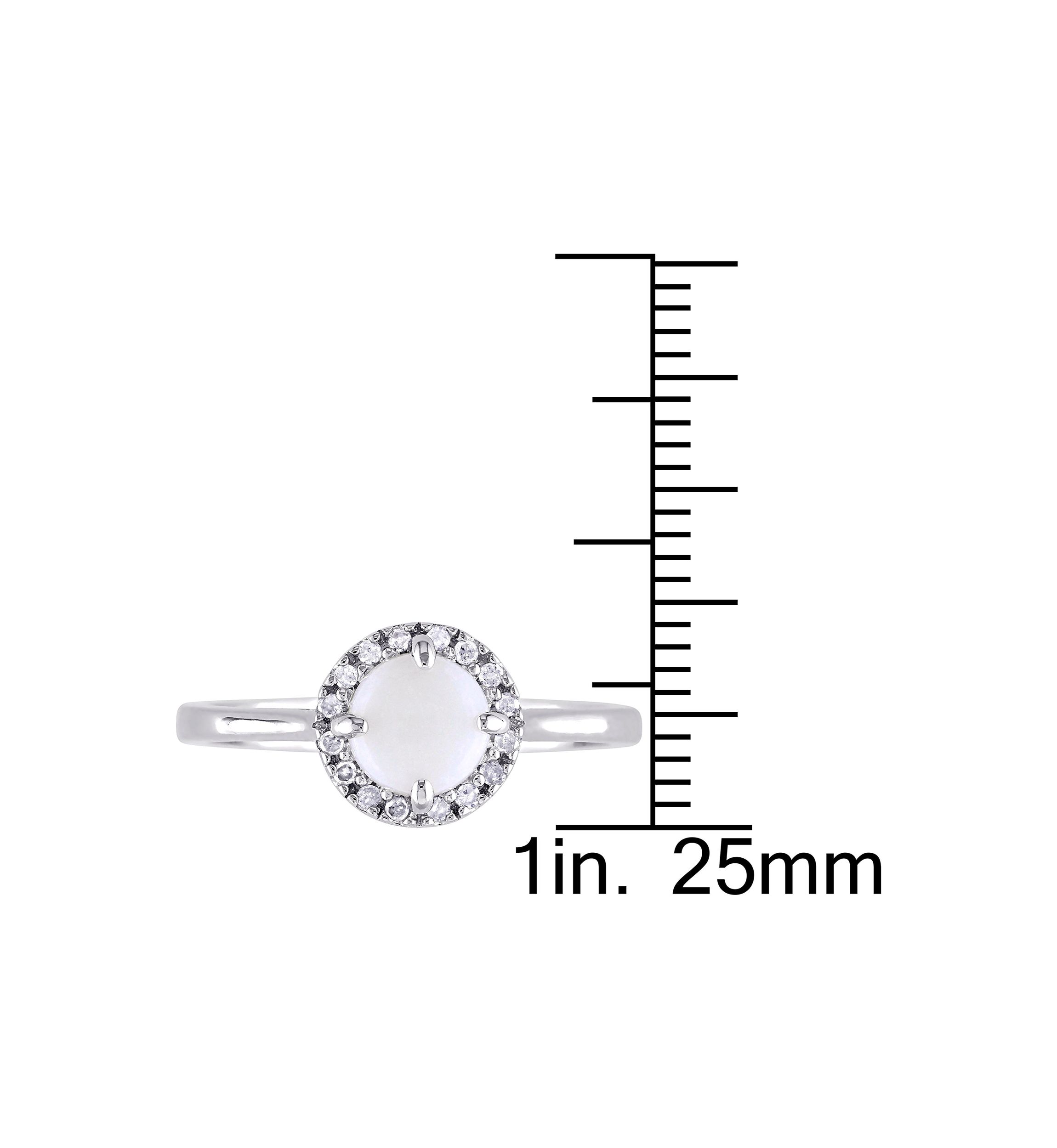 1/10 CT TW Diamond and Opal Halo Ring in Sterling Silver
