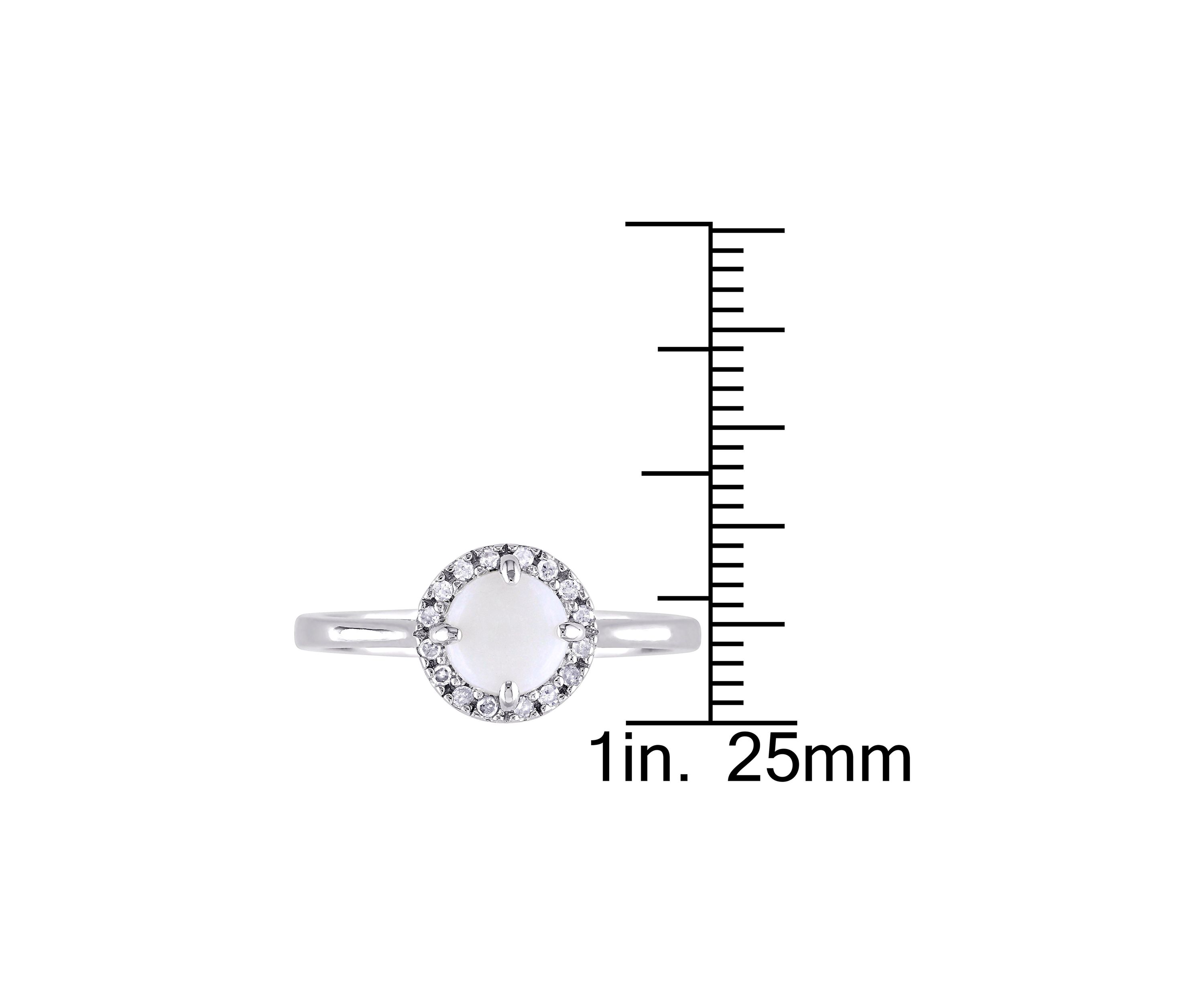 1/10 CT TW Diamond and Opal Halo Ring in Sterling Silver