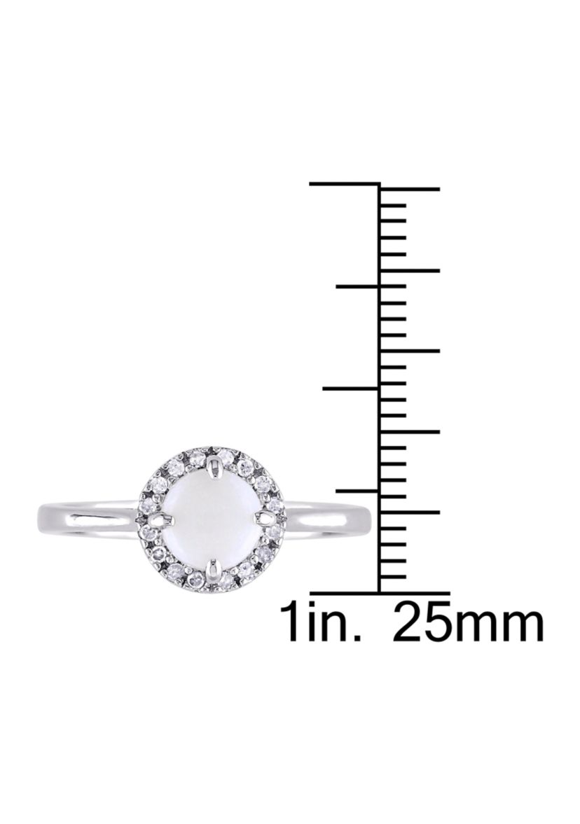 1/10 CT TW Diamond and Opal Halo Ring in Sterling Silver
