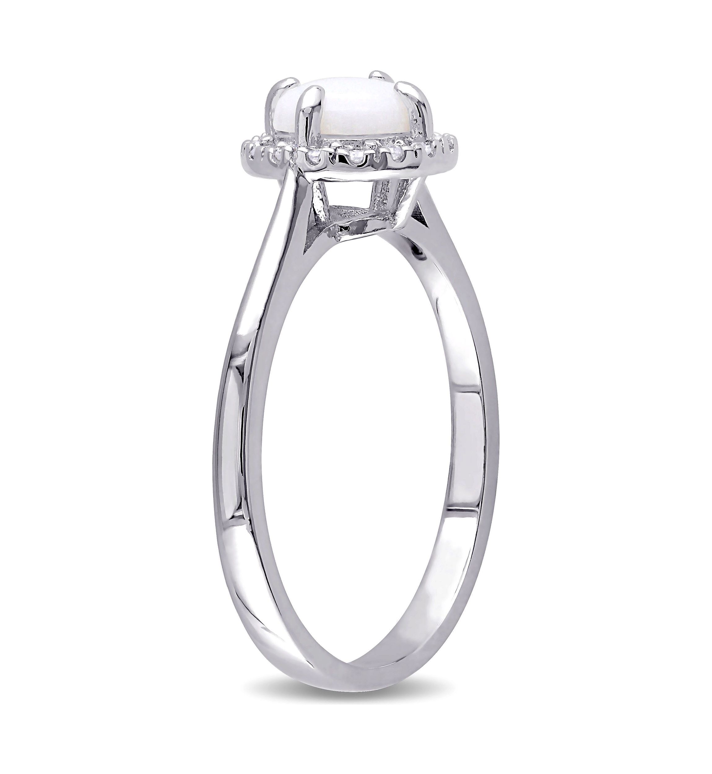 1/10 CT TW Diamond and Opal Halo Ring in Sterling Silver