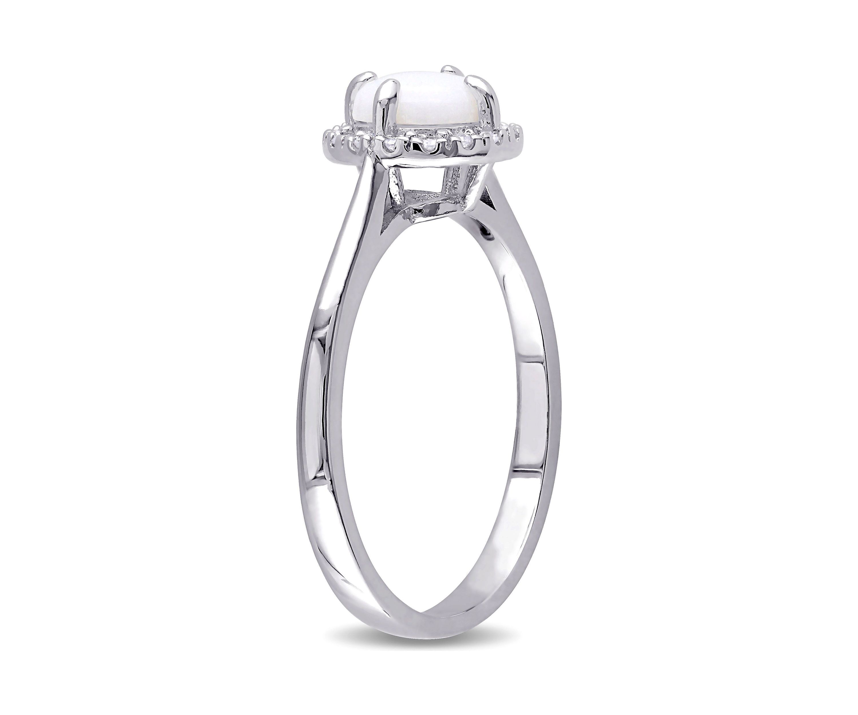 1/10 CT TW Diamond and Opal Halo Ring in Sterling Silver
