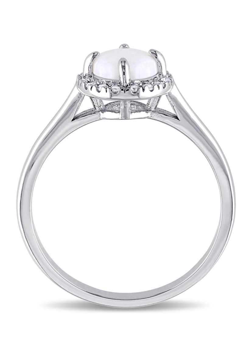 1/10 CT TW Diamond and Opal Halo Ring in Sterling Silver