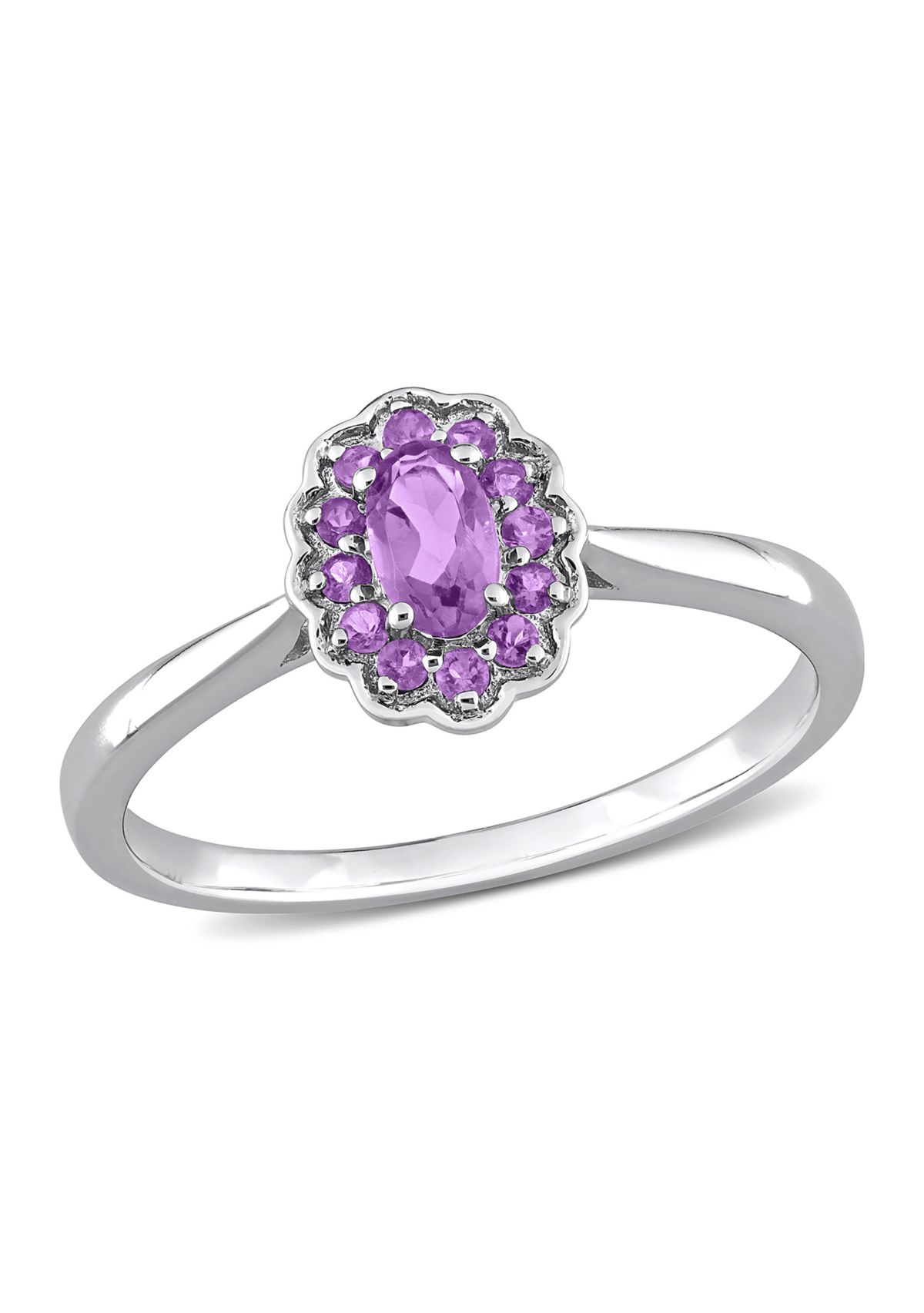 1/3 CT TGW Oval Amethyst and African Amethyst Halo Promise Ring in Sterling Silver