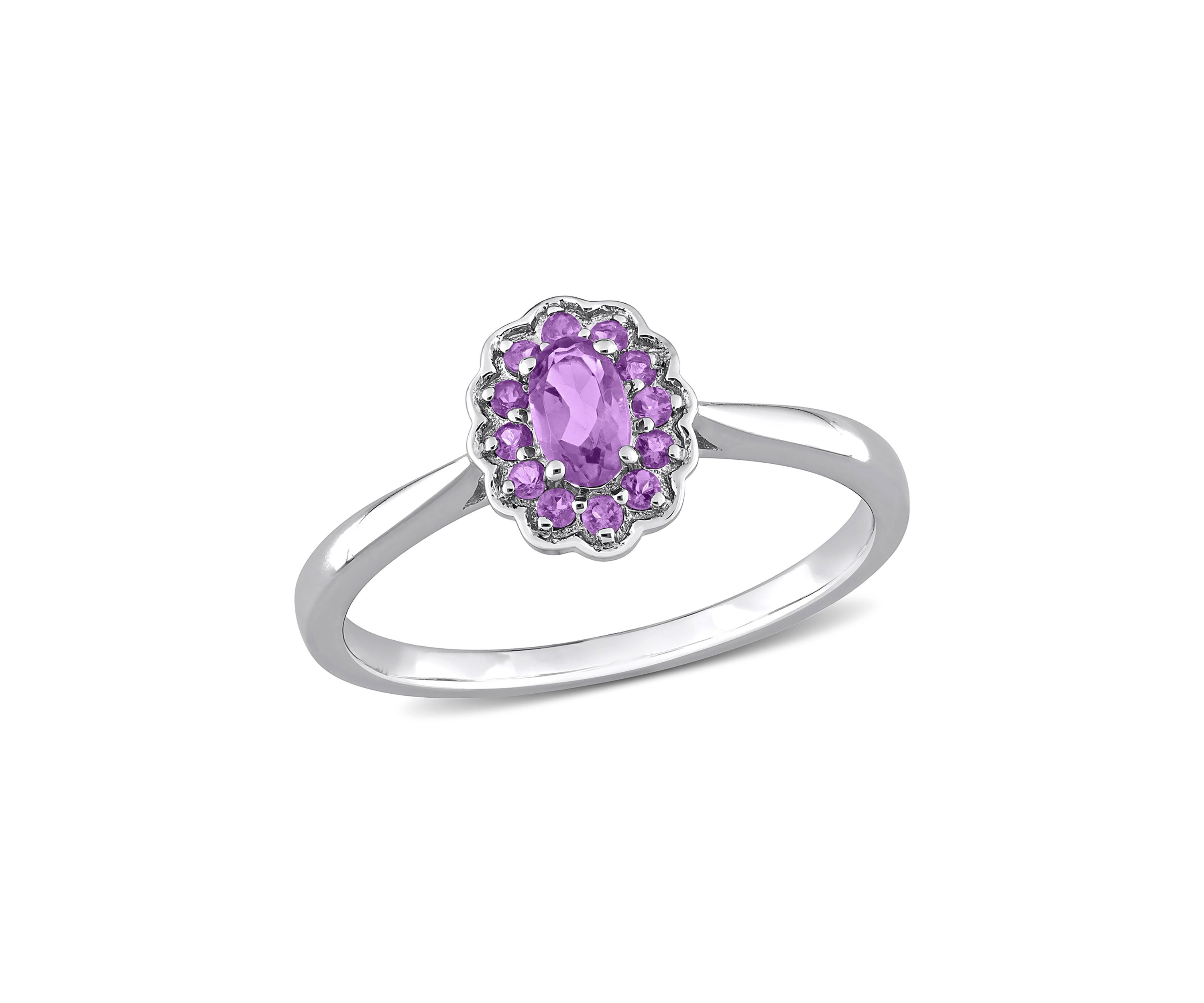 1/3 CT TGW Oval Amethyst and African Amethyst Halo Promise Ring in Sterling Silver