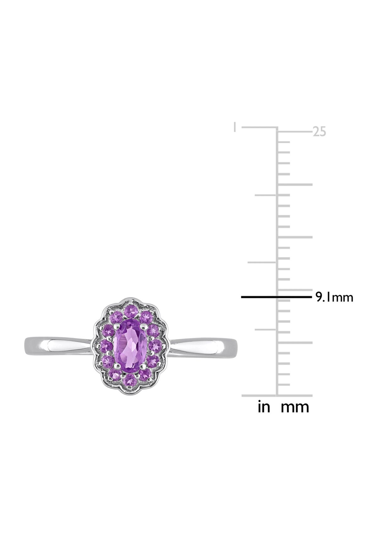 1/3 CT TGW Oval Amethyst and African Amethyst Halo Promise Ring in Sterling Silver