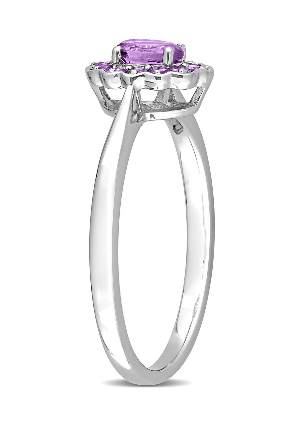1/3 CT TGW Oval Amethyst and African Amethyst Halo Promise Ring in Sterling Silver