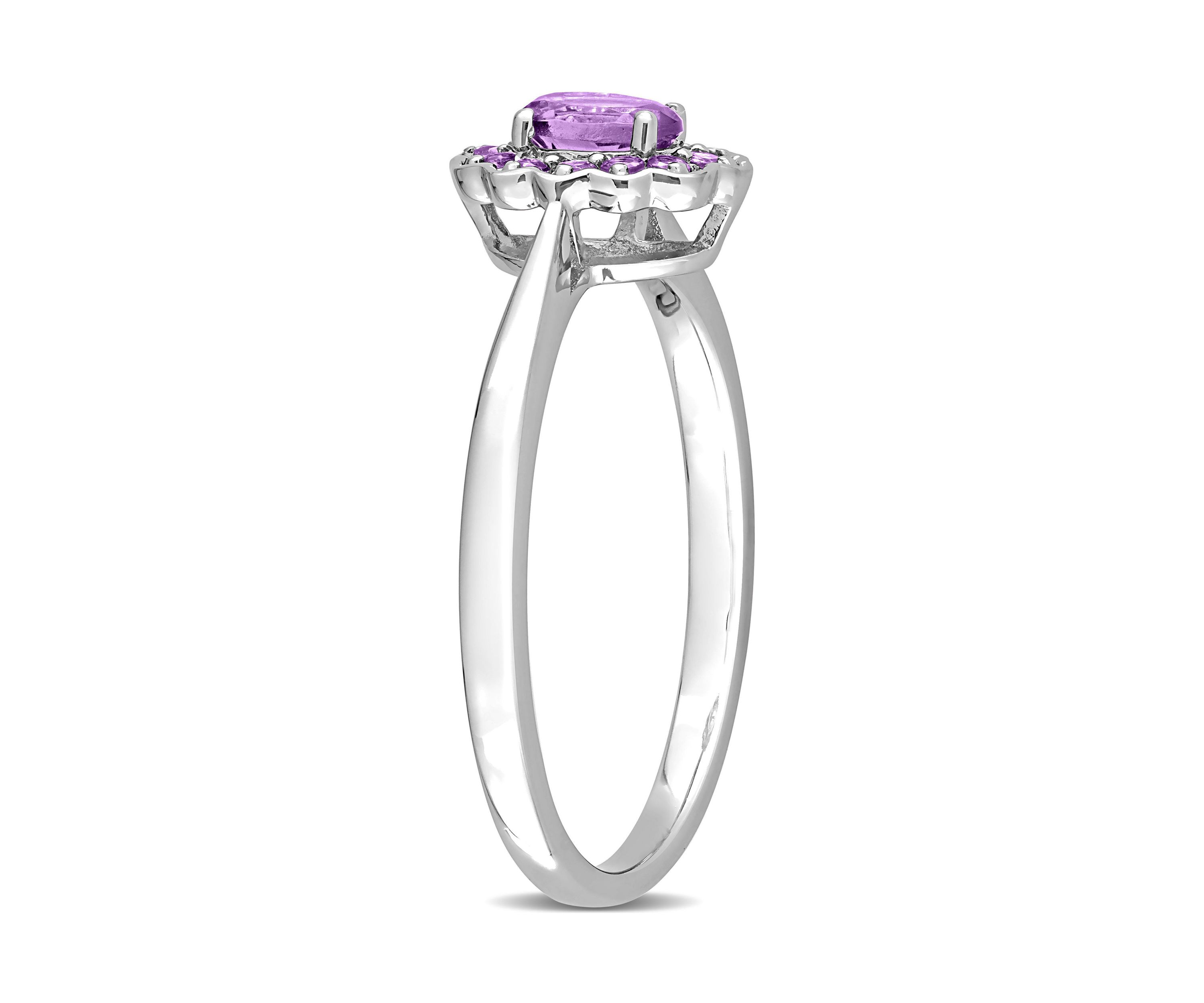 1/3 CT TGW Oval Amethyst and African Amethyst Halo Promise Ring in Sterling Silver