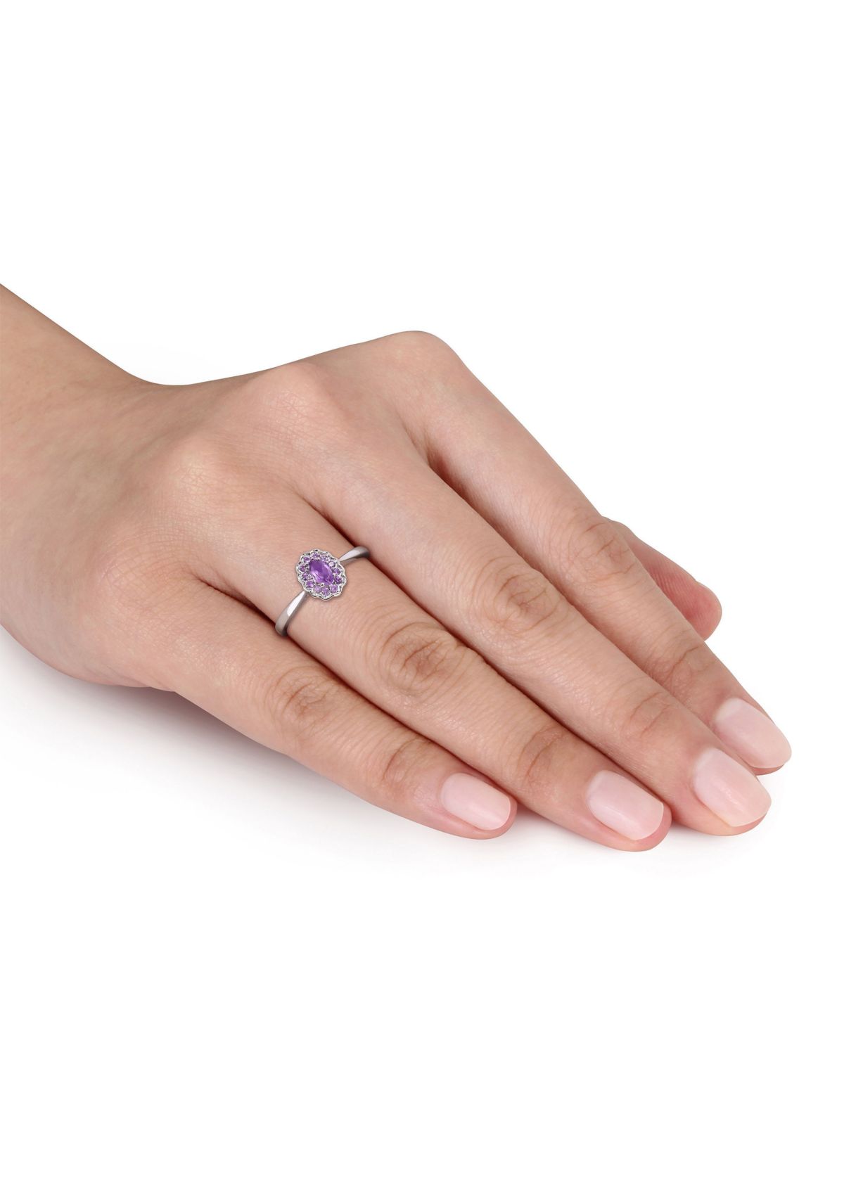 1/3 CT TGW Oval Amethyst and African Amethyst Halo Promise Ring in Sterling Silver