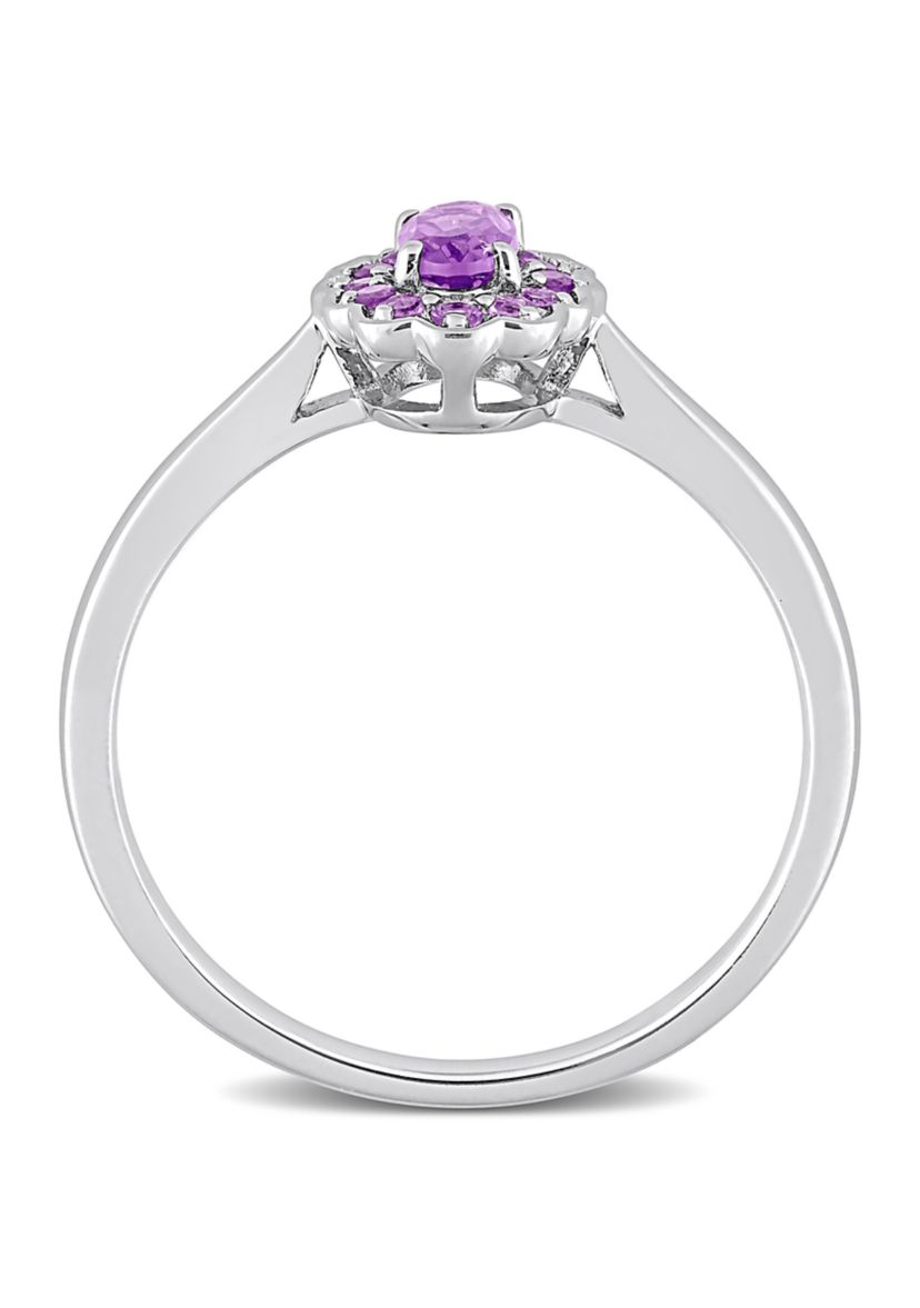 1/3 CT TGW Oval Amethyst and African Amethyst Halo Promise Ring in Sterling Silver