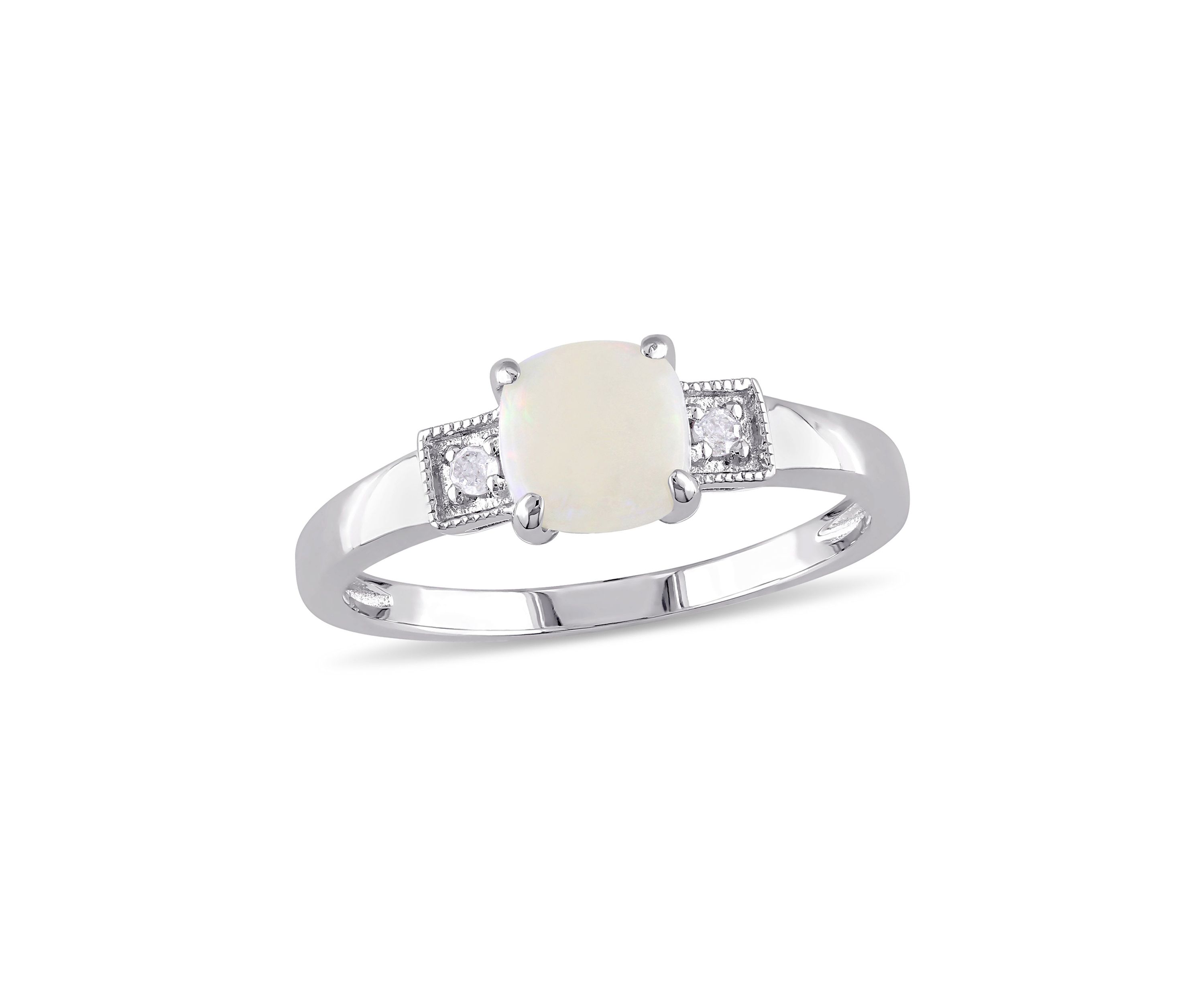 Cushion Cut Opal and Diamond Accent Ring in Sterling Silver
