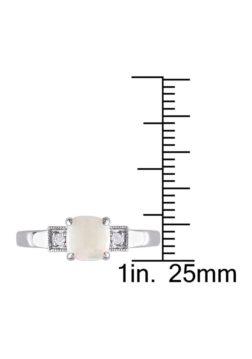 Cushion Cut Opal and Diamond Accent Ring in Sterling Silver