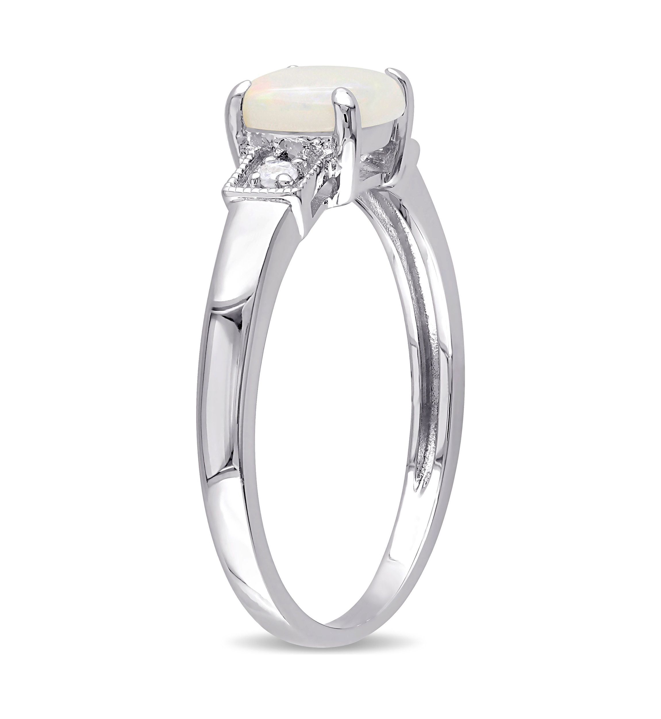 Cushion Cut Opal and Diamond Accent Ring in Sterling Silver