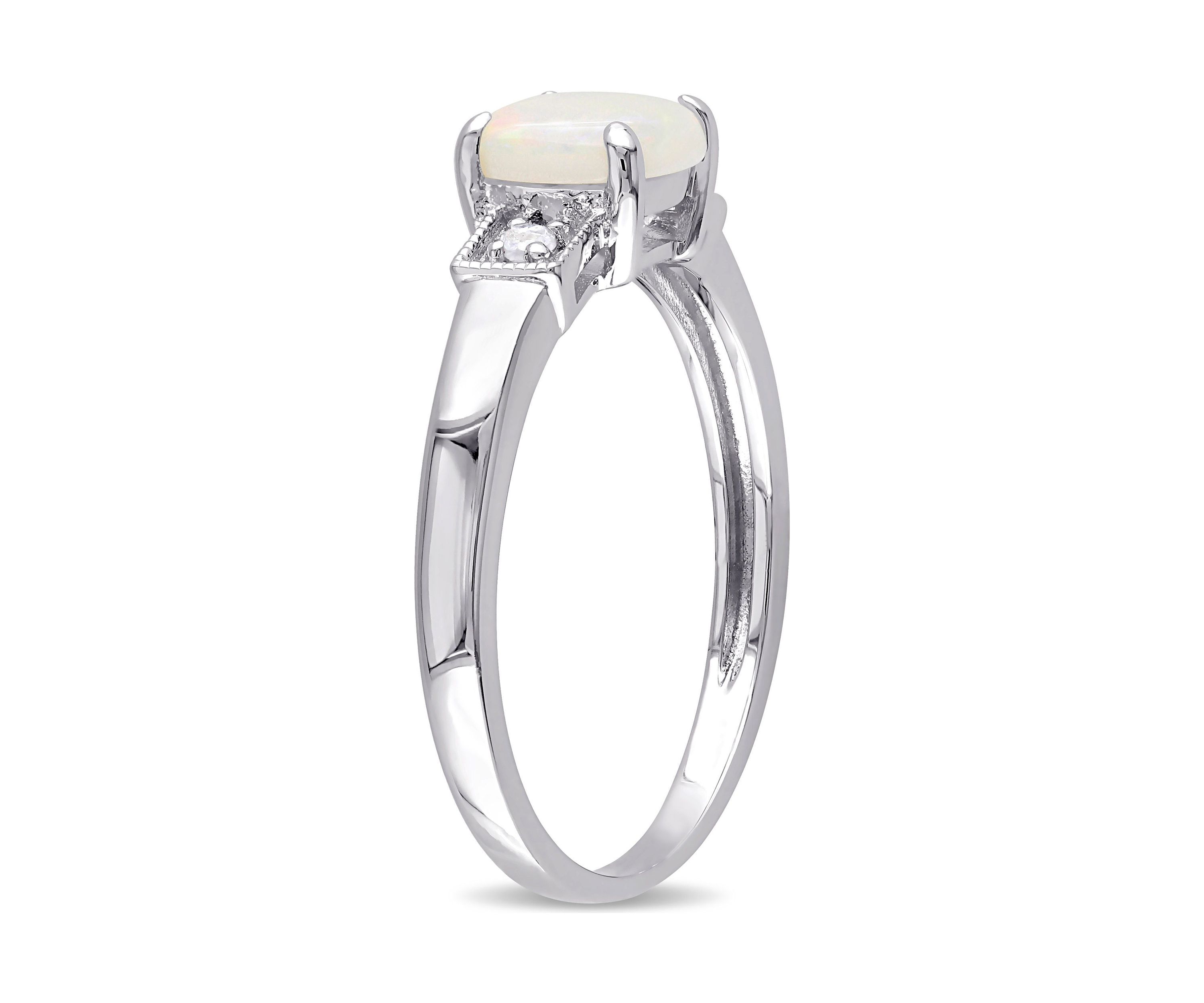 Cushion Cut Opal and Diamond Accent Ring in Sterling Silver