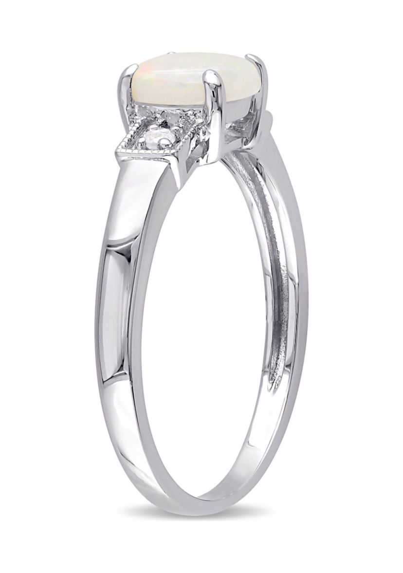 Cushion Cut Opal and Diamond Accent Ring in Sterling Silver
