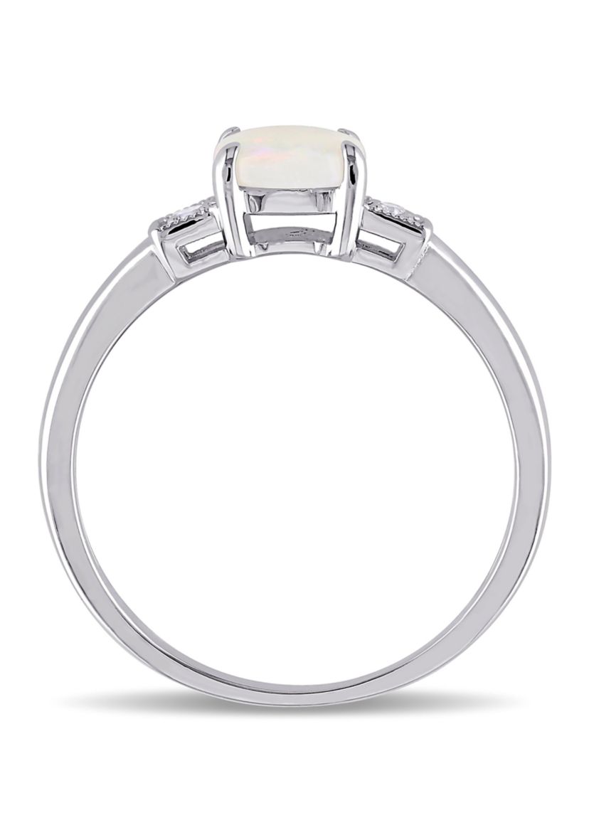 Cushion Cut Opal and Diamond Accent Ring in Sterling Silver