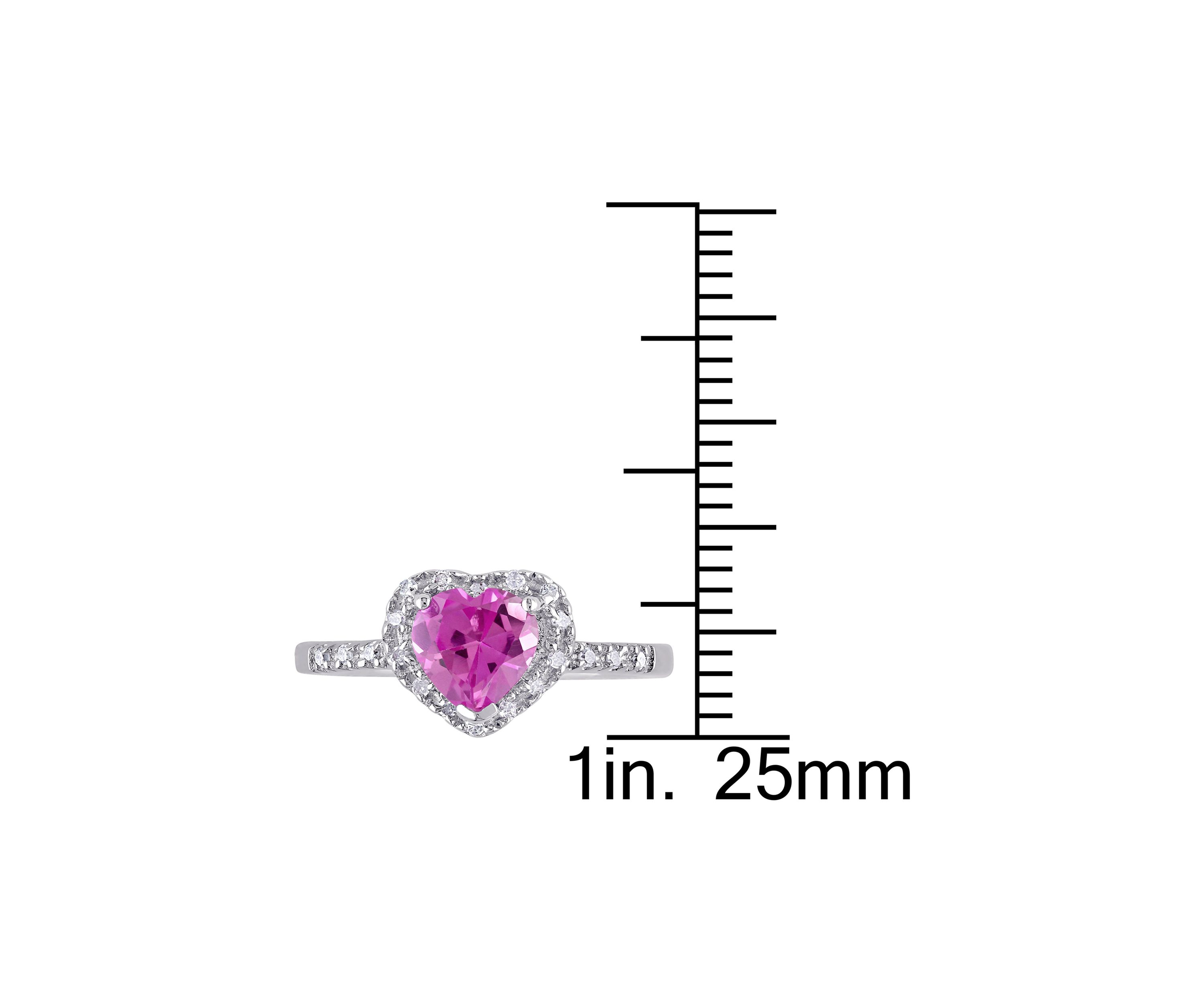 Lab Created 1/10 CT TW Diamond and Created Pink Sapphire Heart Halo Ring in Sterling Silver