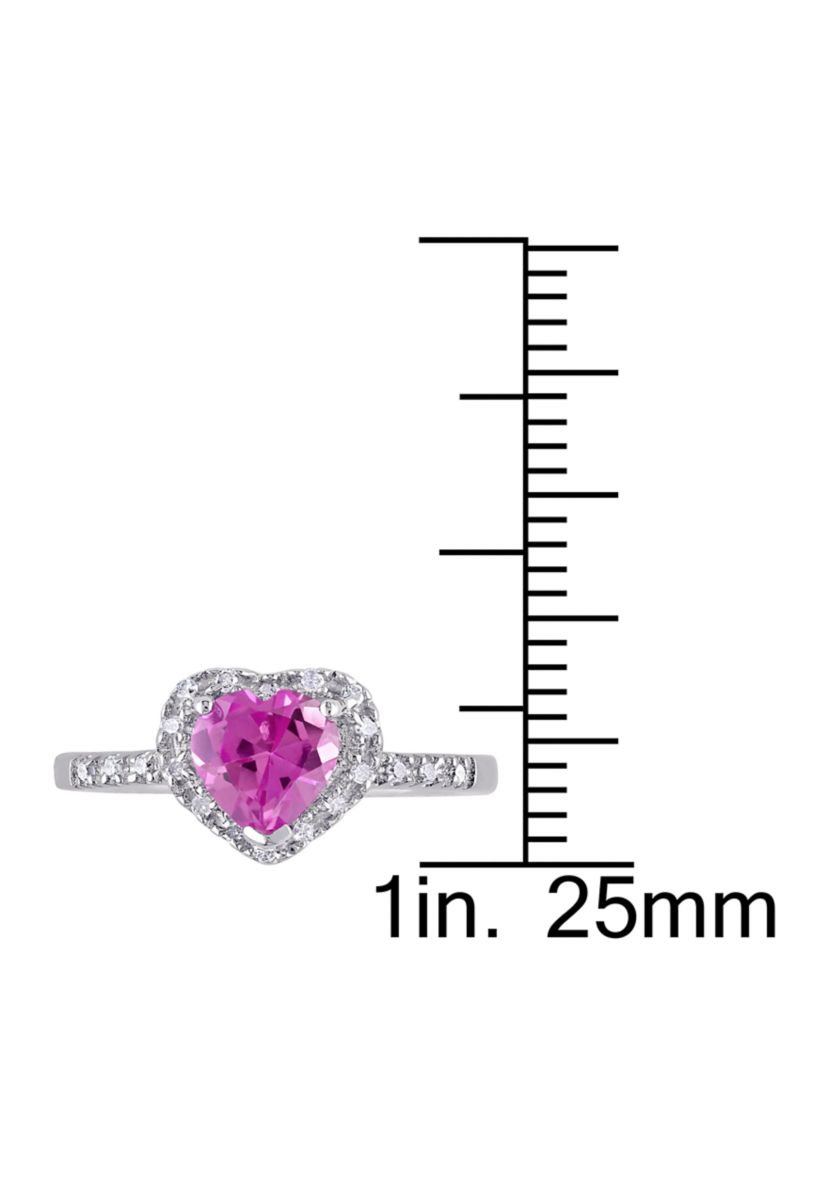 Lab Created 1/10 CT TW Diamond and Created Pink Sapphire Heart Halo Ring in Sterling Silver