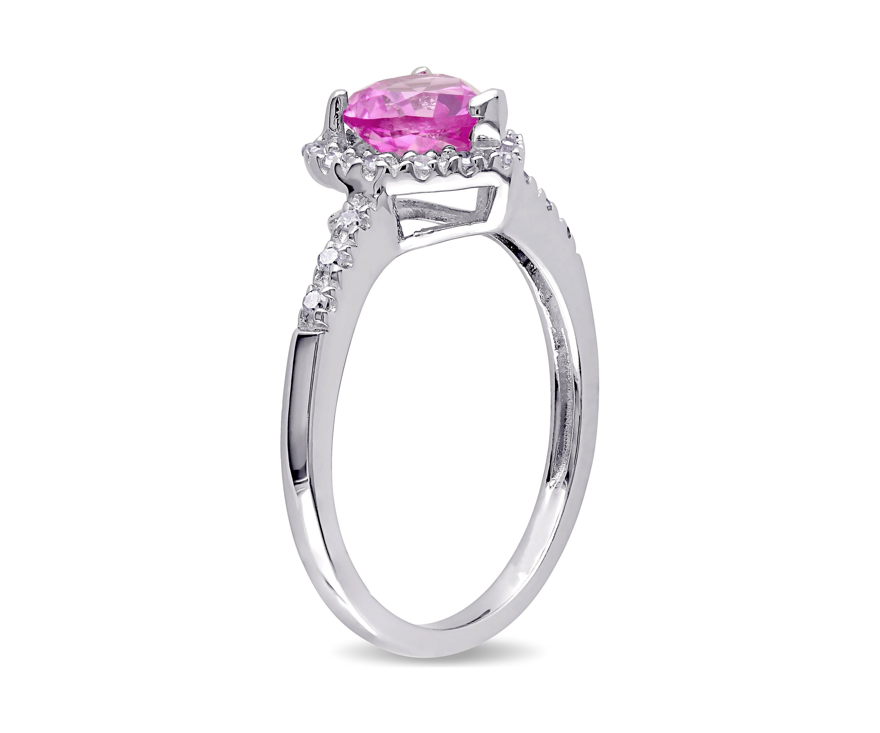 Lab Created 1/10 CT TW Diamond and Created Pink Sapphire Heart Halo Ring in Sterling Silver