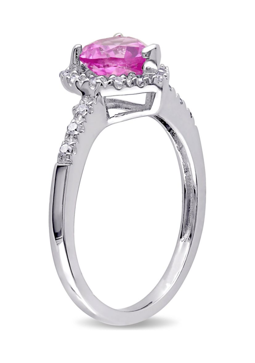 Lab Created 1/10 CT TW Diamond and Created Pink Sapphire Heart Halo Ring in Sterling Silver