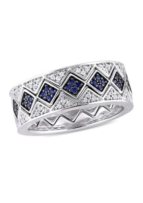 Belk & Co Lab Created 1-3/8 CT TGW Blue Sapphire and White Sapphire Zig Zag Stackable Ring Set in Sterling Silver with Black Rhodium Plating, 9