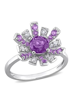Belk & Co 1 3/8 CT TGW African Amethyst and White Topaz Starburst Cocktail Ring in Sterling Silver