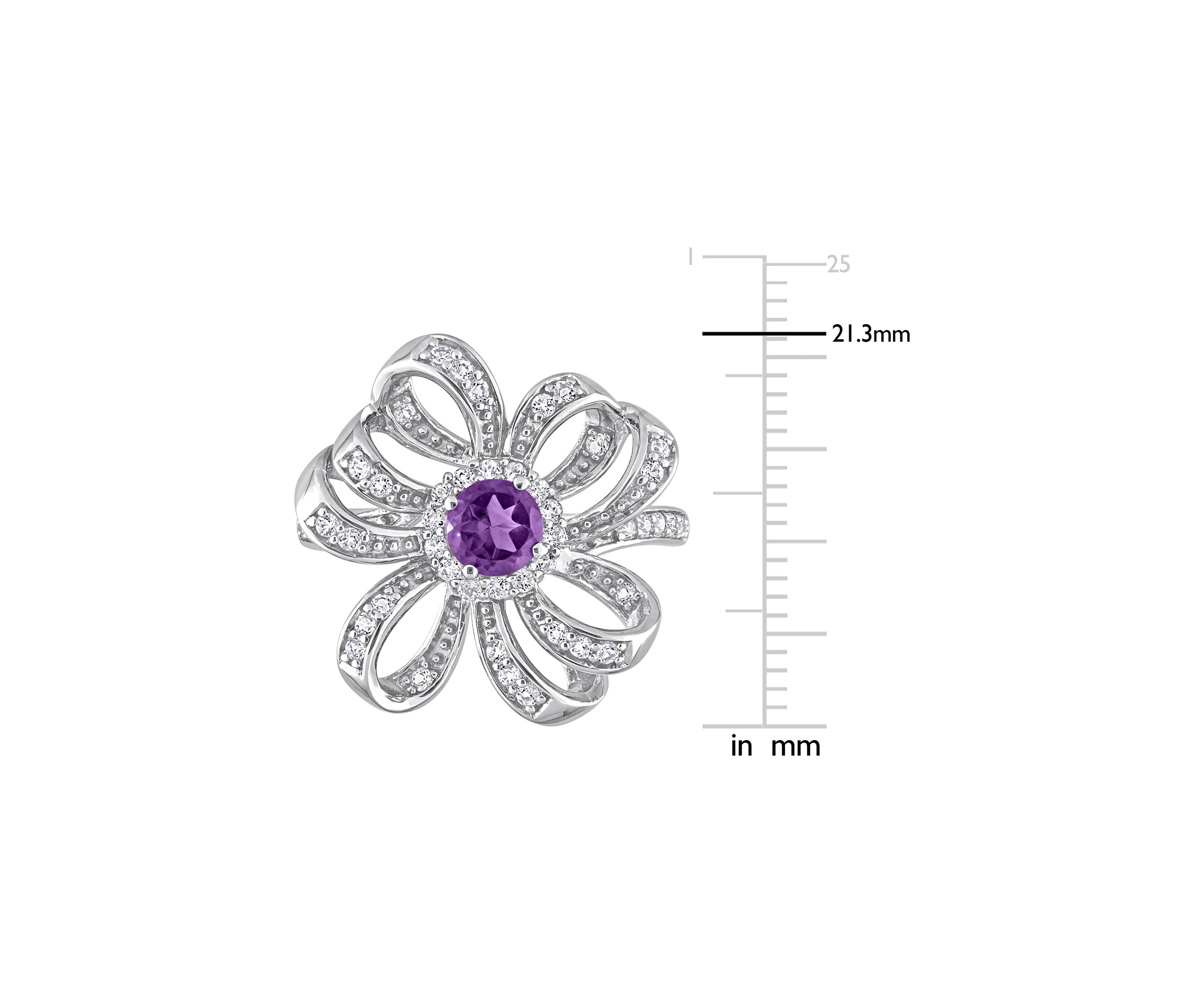 7/8 CT TGW African Amethyst and White Topaz Flower Cocktail Ring in Sterling Silver