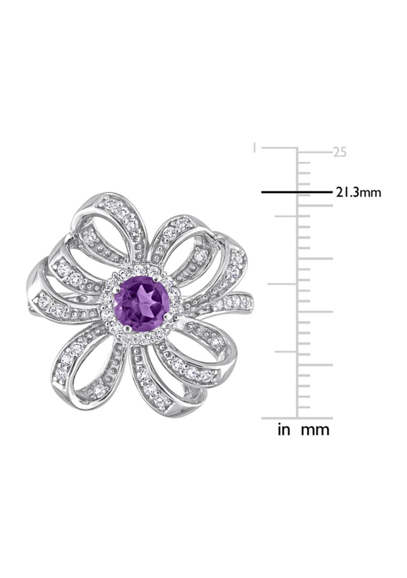 7/8 CT TGW African Amethyst and White Topaz Flower Cocktail Ring in Sterling Silver