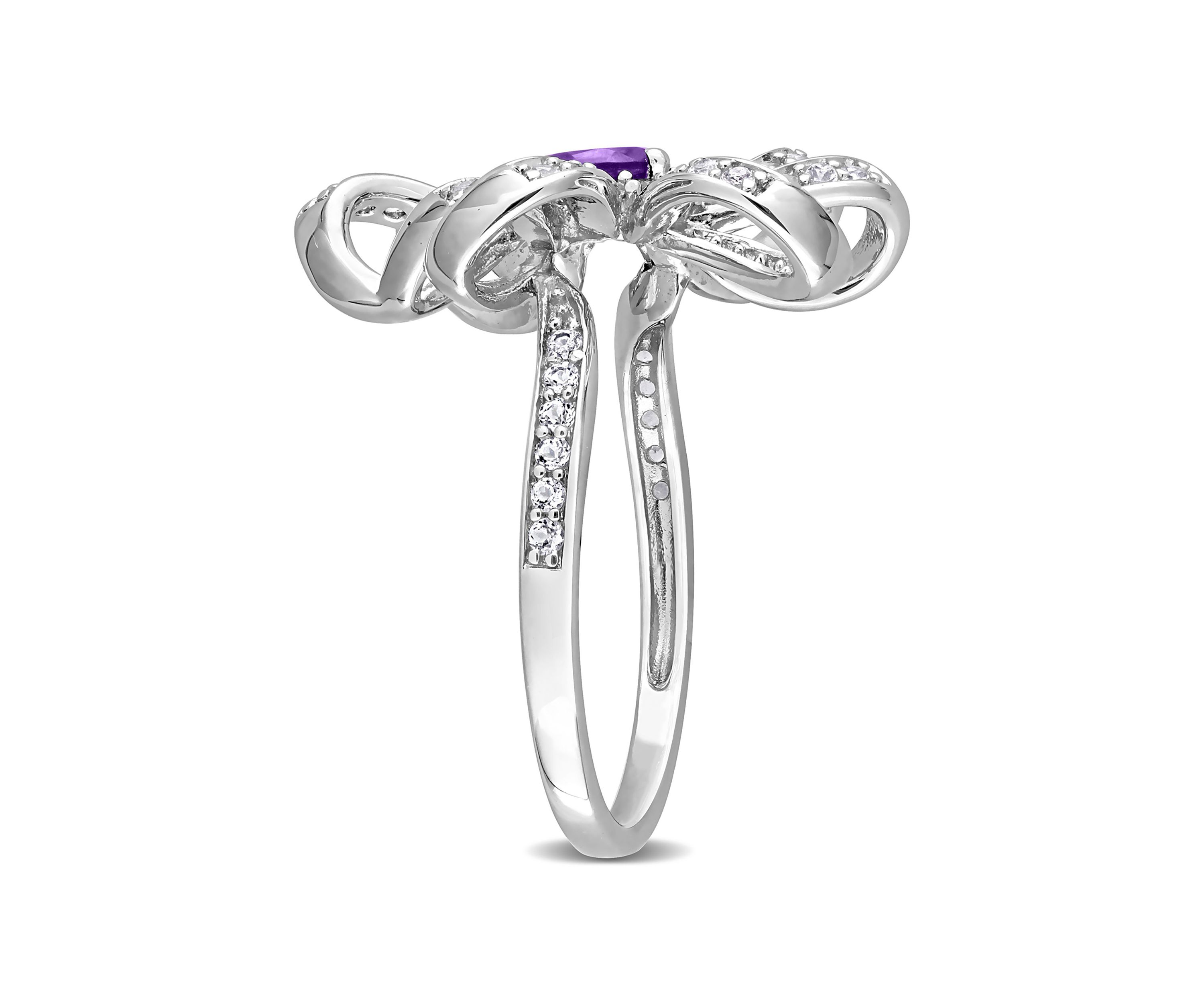 7/8 CT TGW African Amethyst and White Topaz Flower Cocktail Ring in Sterling Silver