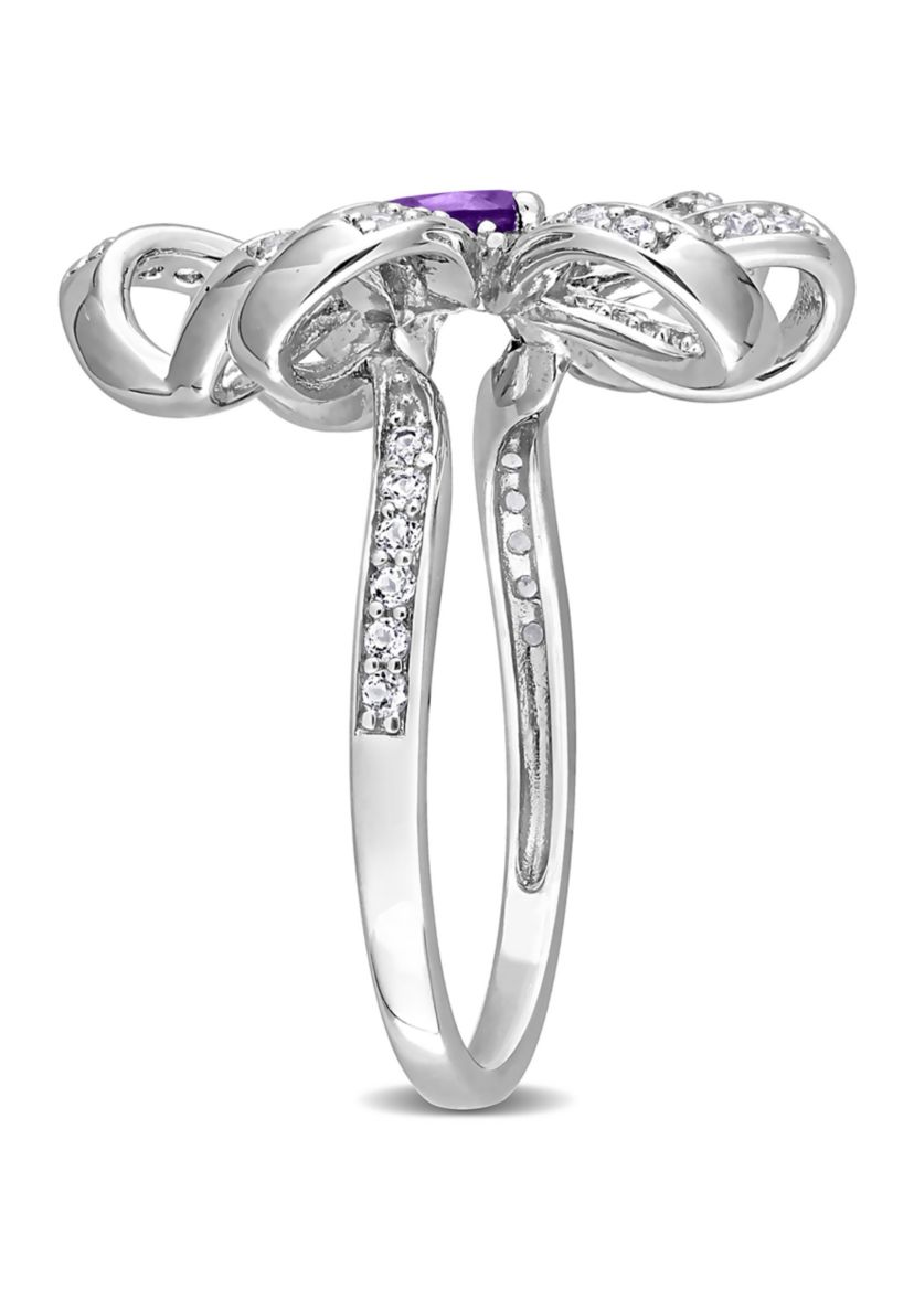7/8 CT TGW African Amethyst and White Topaz Flower Cocktail Ring in Sterling Silver