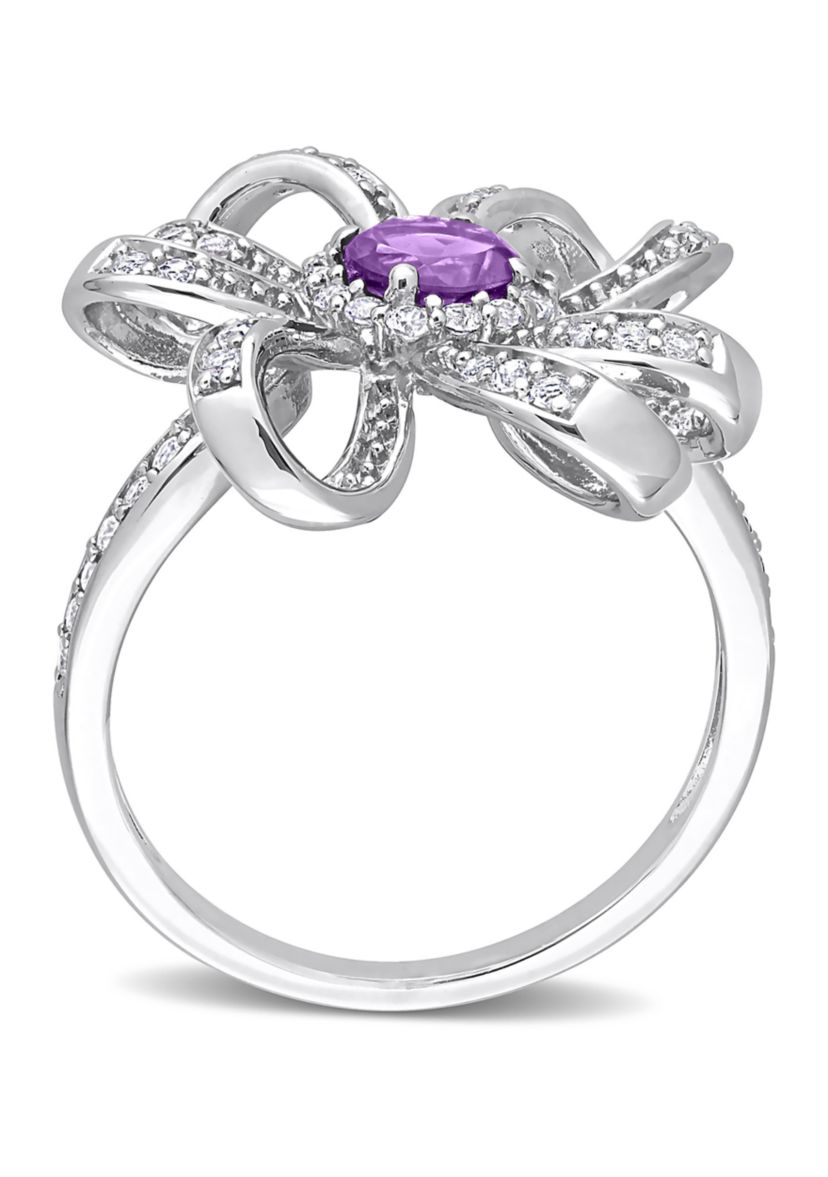 7/8 CT TGW African Amethyst and White Topaz Flower Cocktail Ring in Sterling Silver