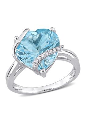 Belk & Co 9 Ct Tgw Sky Blue Topaz And Diamond Accent Heart Wrapped Ring In Sterling Silver, White, 7 -  0682077955843