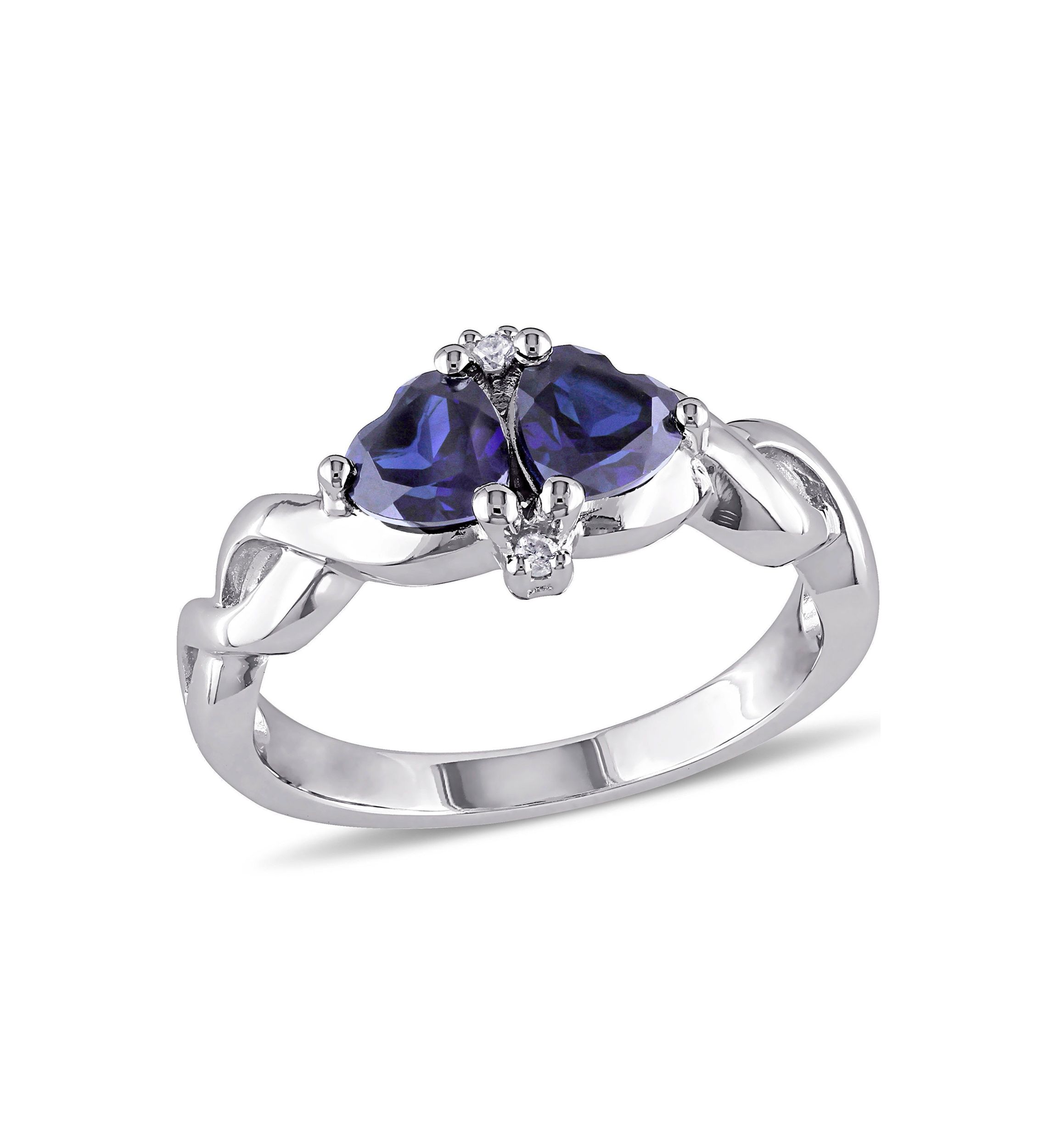 Lab Created Created Blue Sapphire and Diamond Double Heart Infinity Ring in Sterling Silver