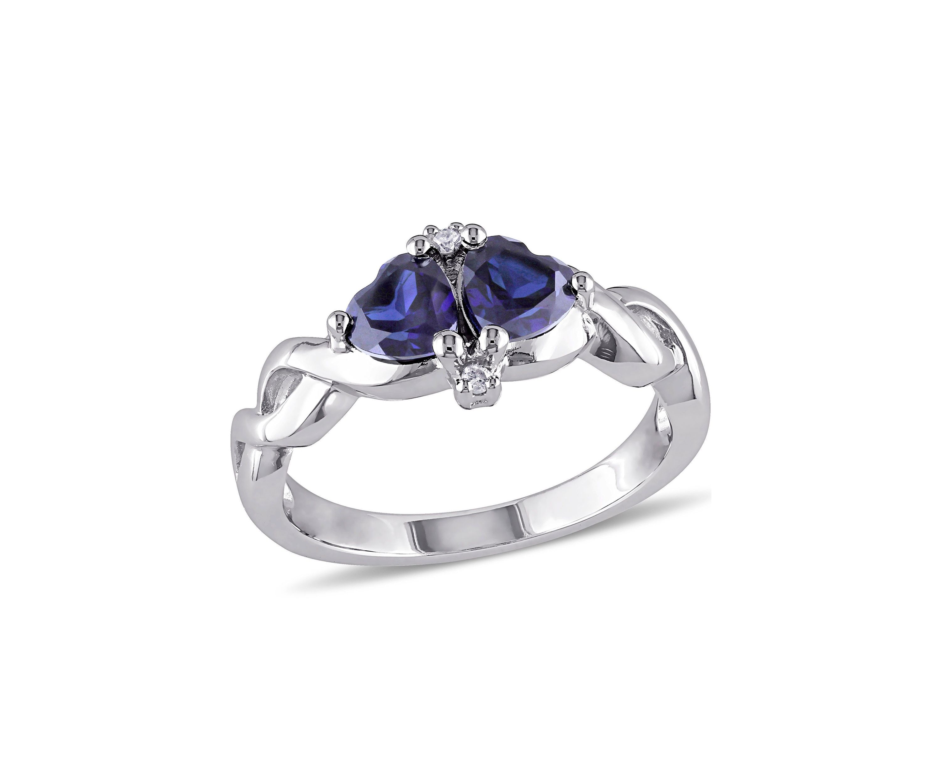 Lab Created Created Blue Sapphire and Diamond Double Heart Infinity Ring in Sterling Silver