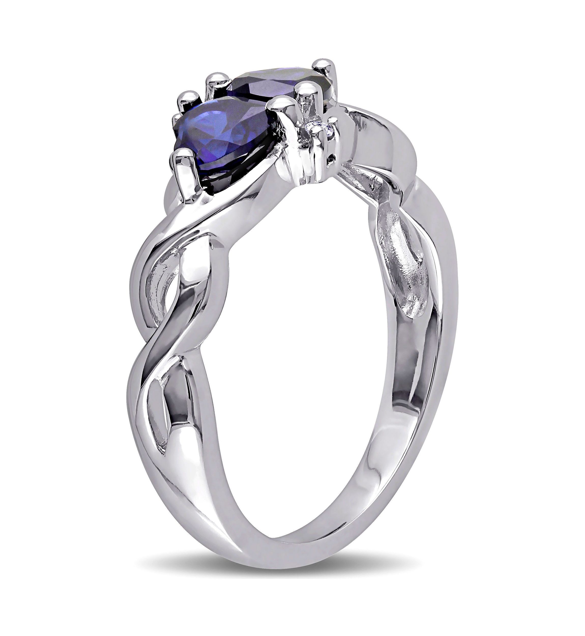 Lab Created Created Blue Sapphire and Diamond Double Heart Infinity Ring in Sterling Silver