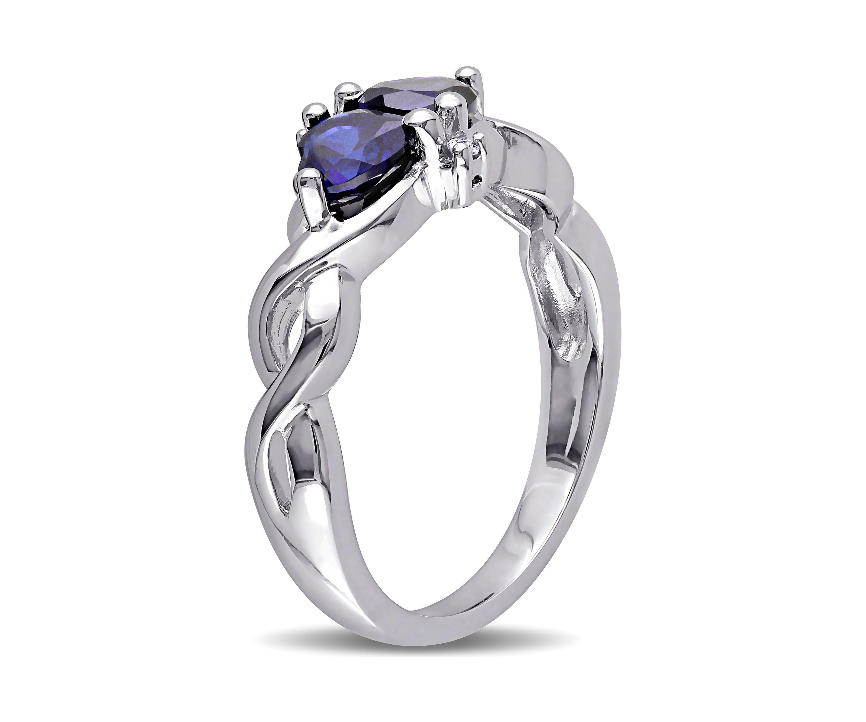 Lab Created Created Blue Sapphire and Diamond Double Heart Infinity Ring in Sterling Silver