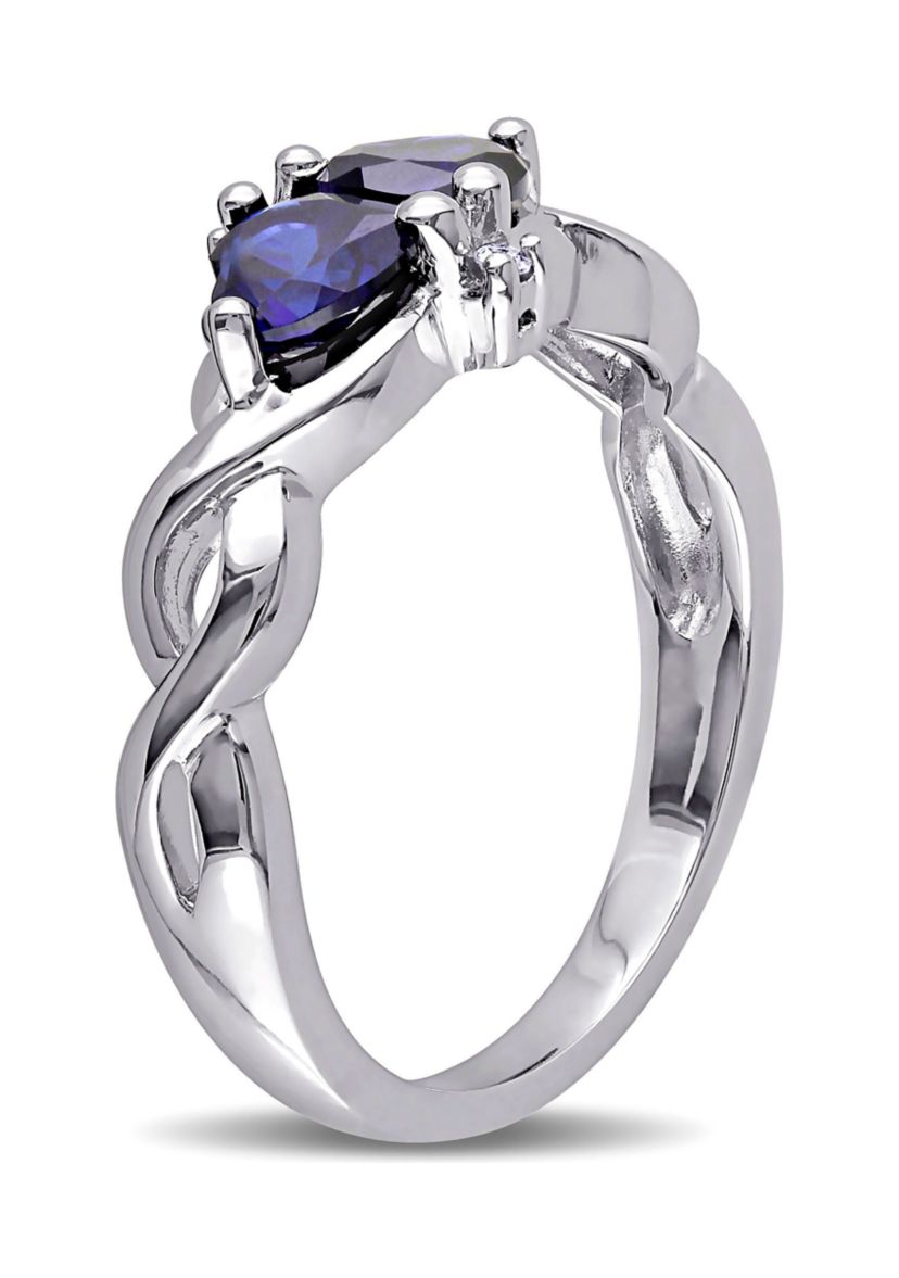 Lab Created Created Blue Sapphire and Diamond Double Heart Infinity Ring in Sterling Silver