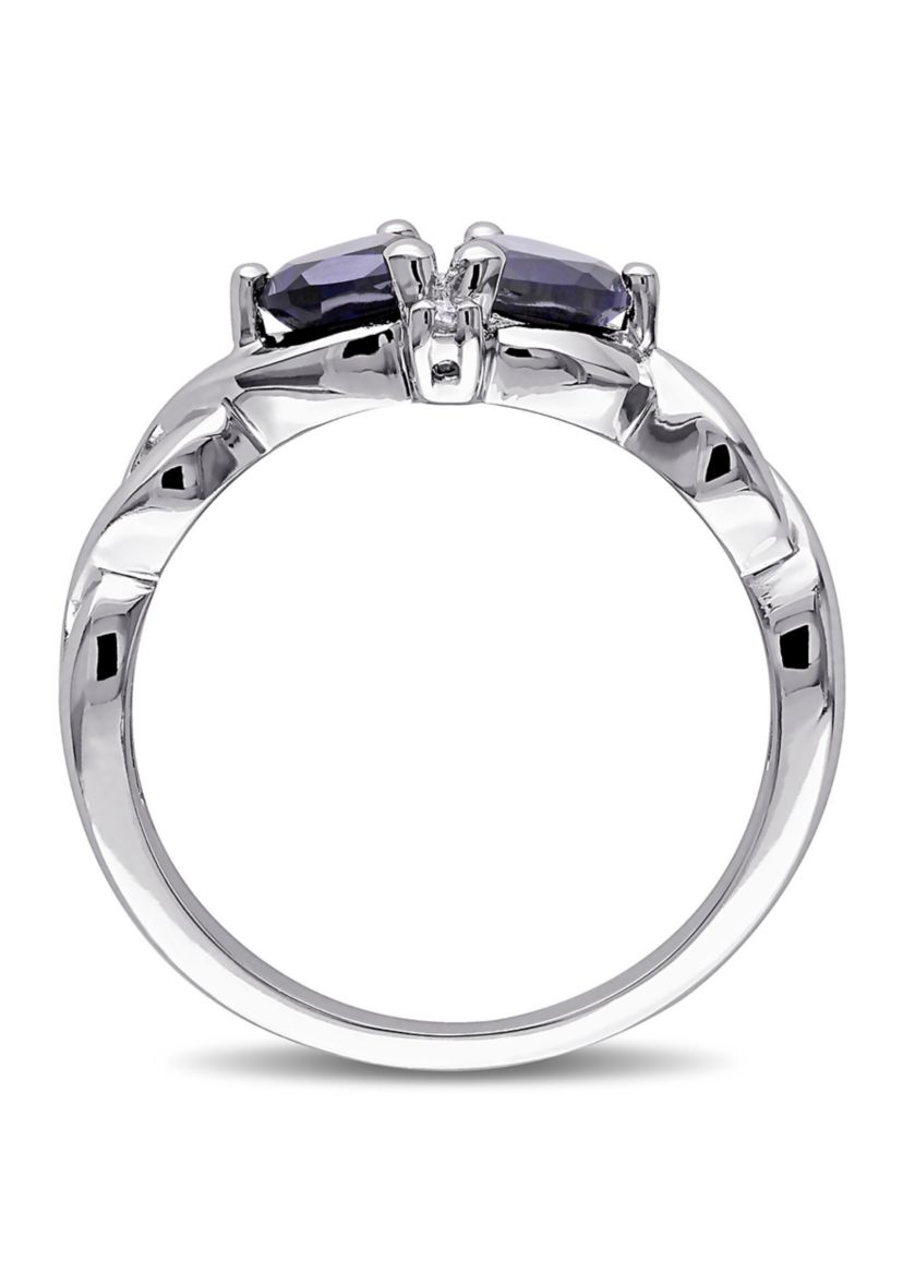 Lab Created Created Blue Sapphire and Diamond Double Heart Infinity Ring in Sterling Silver
