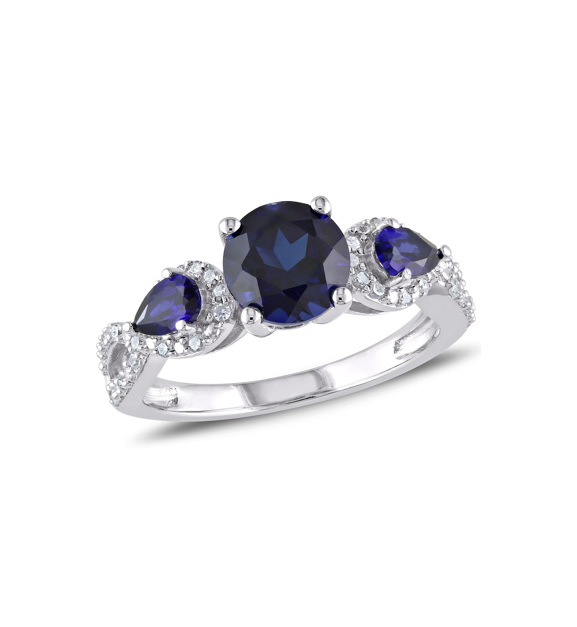 Lab Created 1/6 CT TW Diamond and Created Blue Sapphire Floral Ring in Sterling Silver