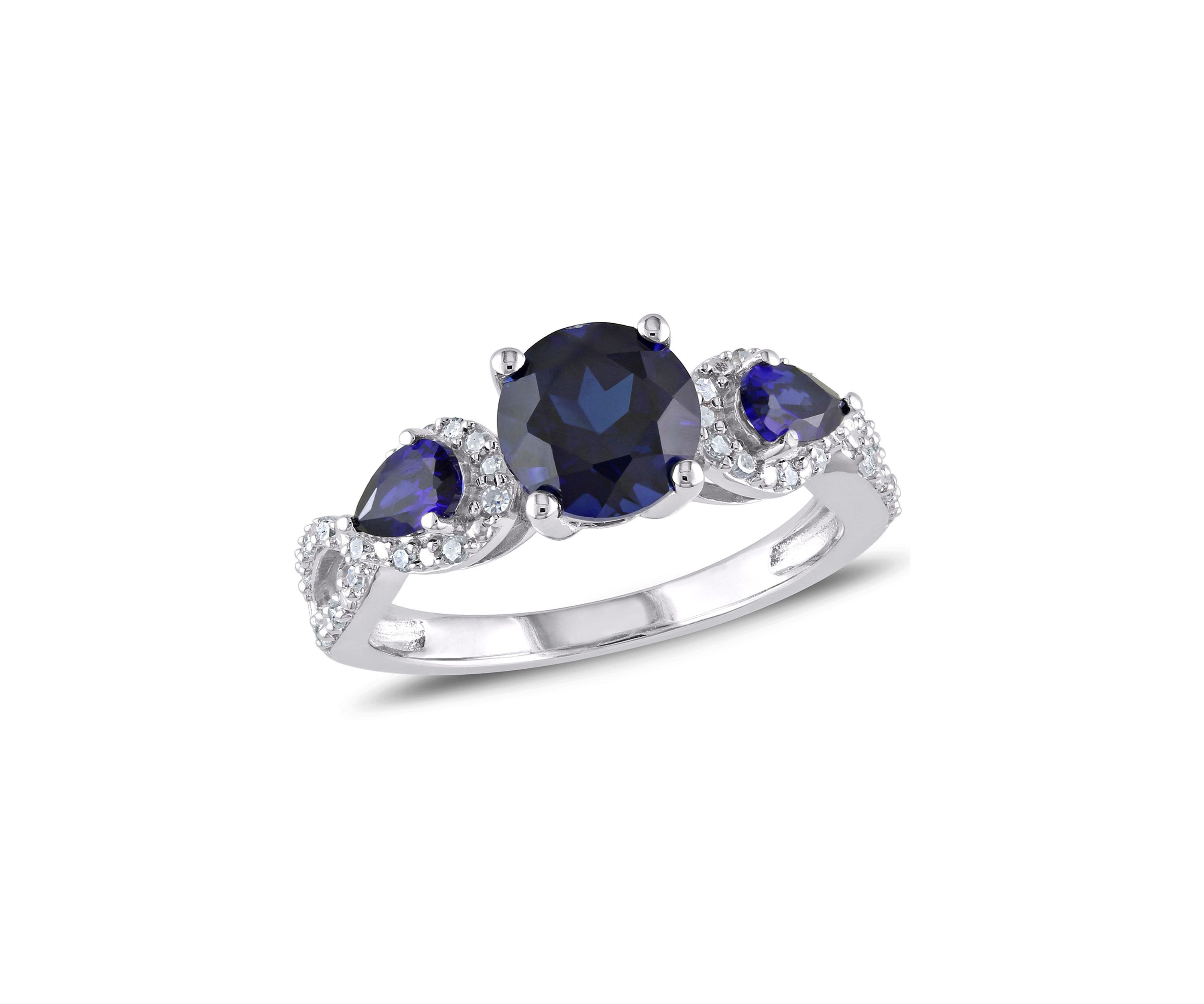 Lab Created 1/6 CT TW Diamond and Created Blue Sapphire Floral Ring in Sterling Silver