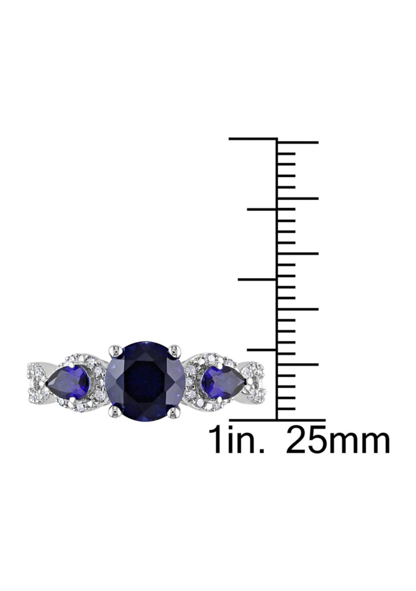Lab Created 1/6 CT TW Diamond and Created Blue Sapphire Floral Ring in Sterling Silver