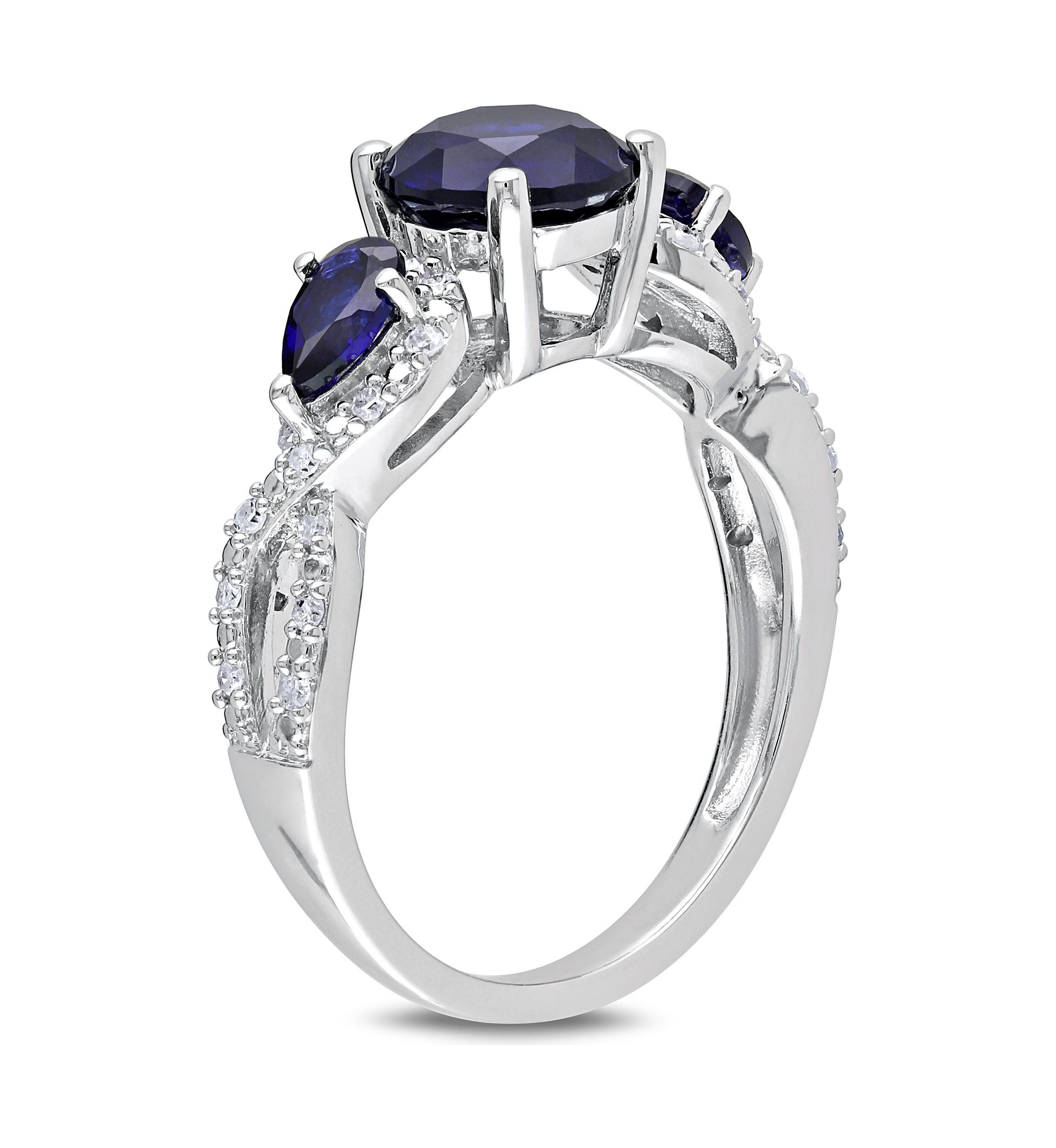 Lab Created 1/6 CT TW Diamond and Created Blue Sapphire Floral Ring in Sterling Silver