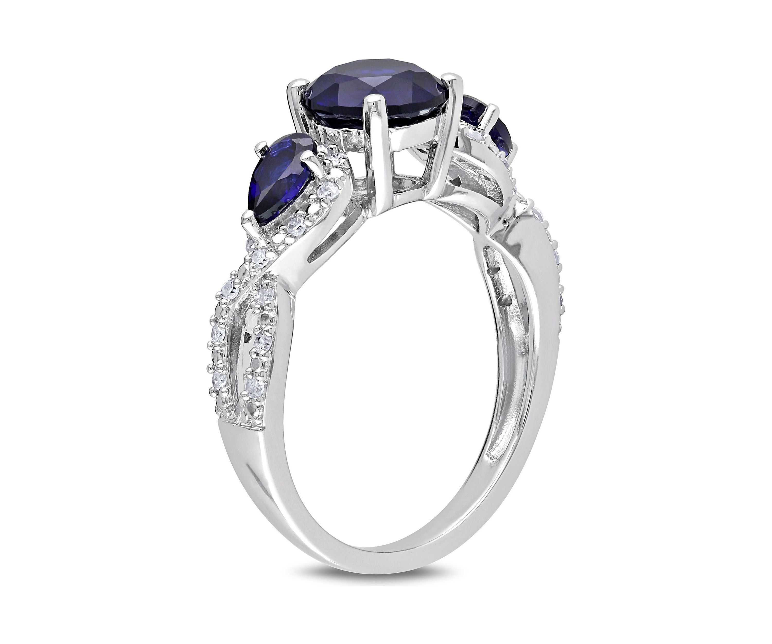 Lab Created 1/6 CT TW Diamond and Created Blue Sapphire Floral Ring in Sterling Silver
