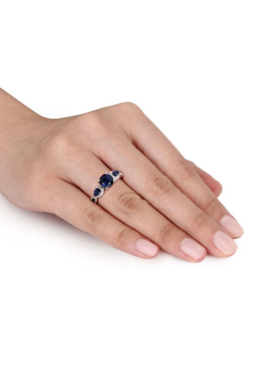 Lab Created 1/6 CT TW Diamond and Created Blue Sapphire Floral Ring in Sterling Silver