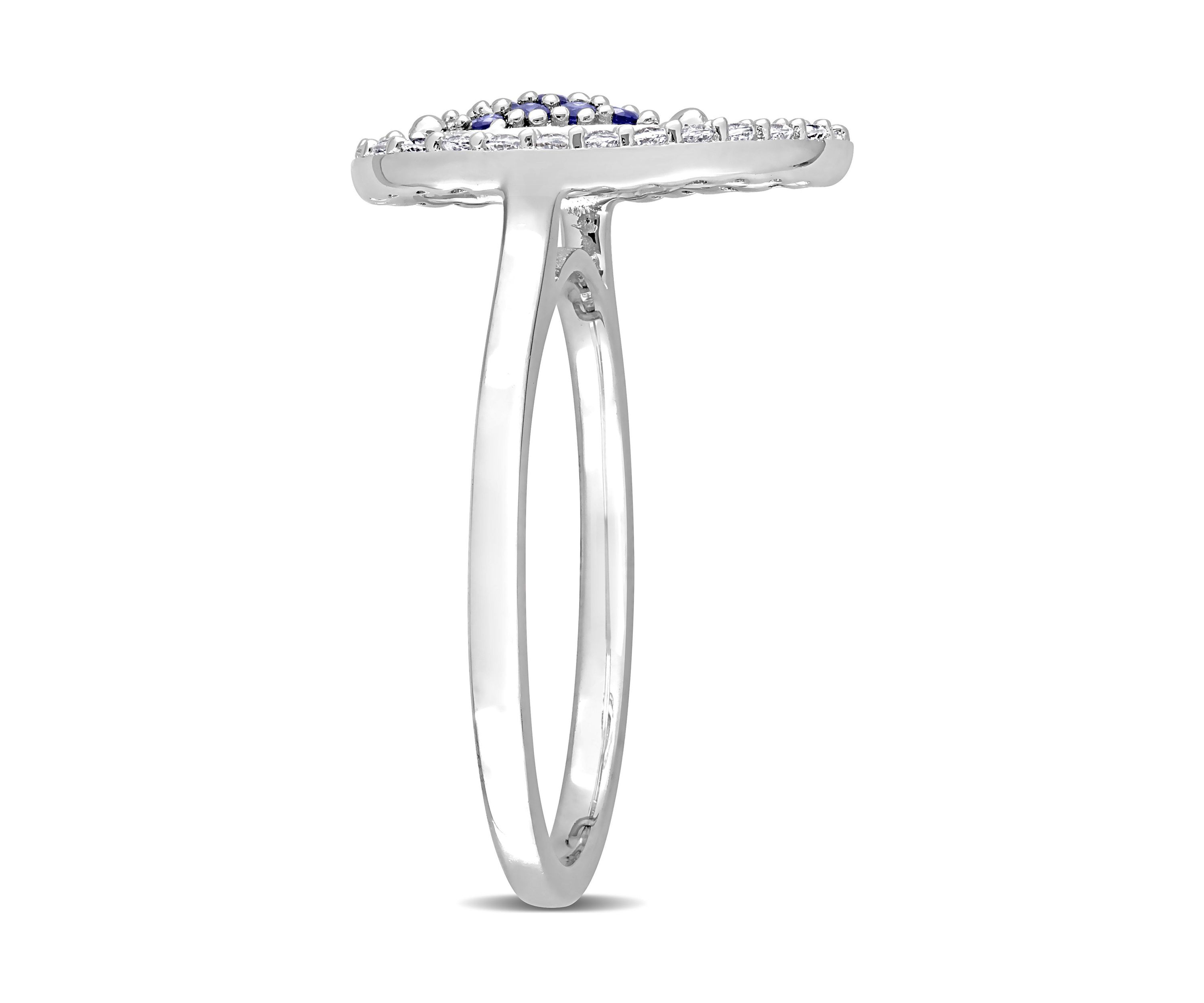 Lab Created 3/8 CT TGW White Topaz and Created Blue Sapphire Teardrop Halo Ring in Sterling Silver