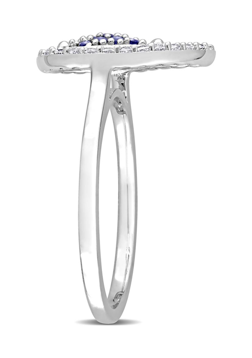 Lab Created 3/8 CT TGW White Topaz and Created Blue Sapphire Teardrop Halo Ring in Sterling Silver
