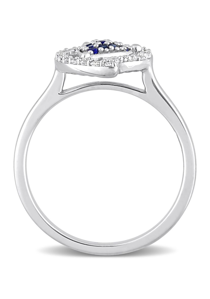 Lab Created 3/8 CT TGW White Topaz and Created Blue Sapphire Teardrop Halo Ring in Sterling Silver