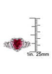 Lab Created 1/10 ct. t.w. Diamond and Created Ruby Open Heart Crossover Ring in Sterling Silver